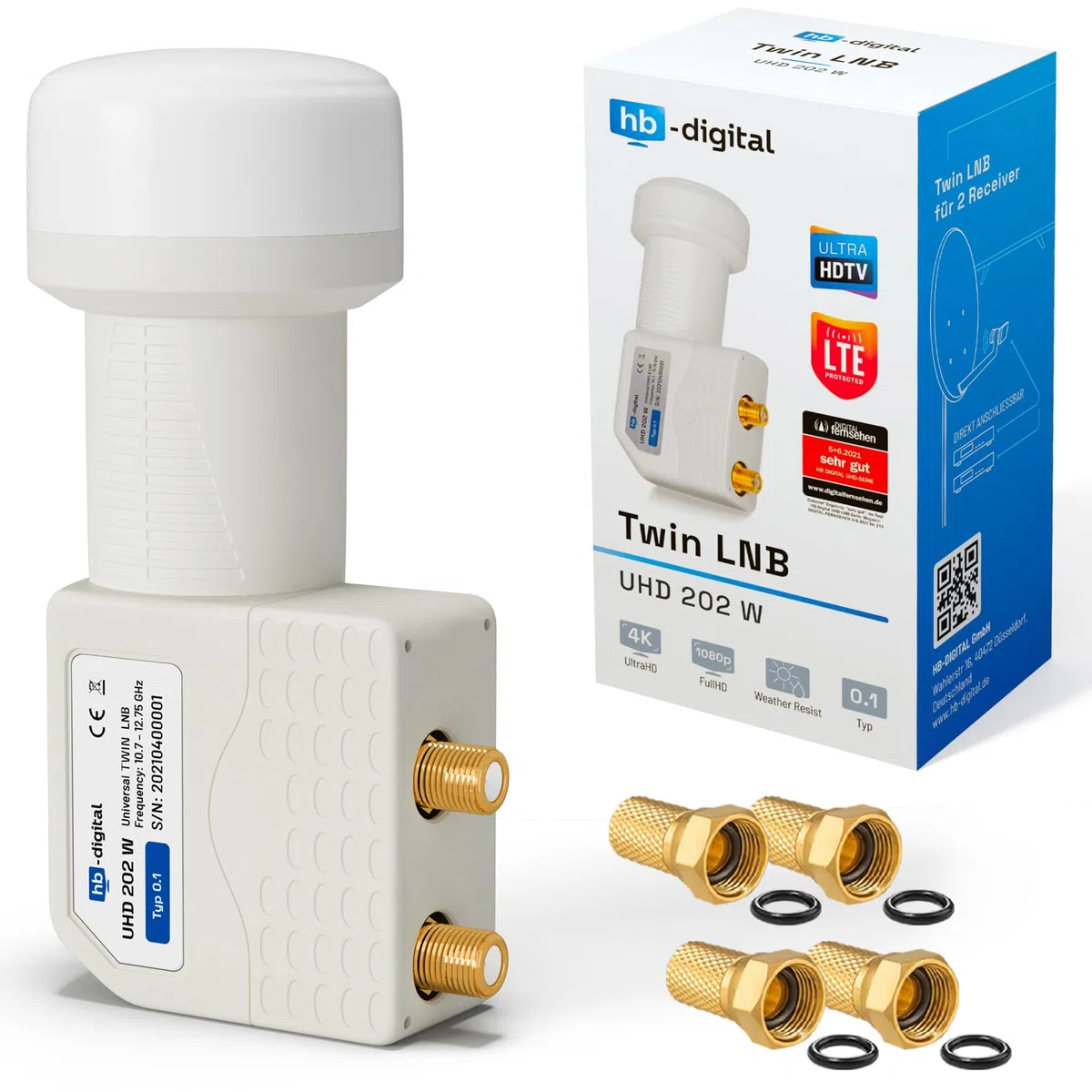 HB-Digital LNB LNC - Conector con contactos chapados en oro para cable de televisión de alta definición, para FULL HD TV 3D, extensible, incluye enchufe