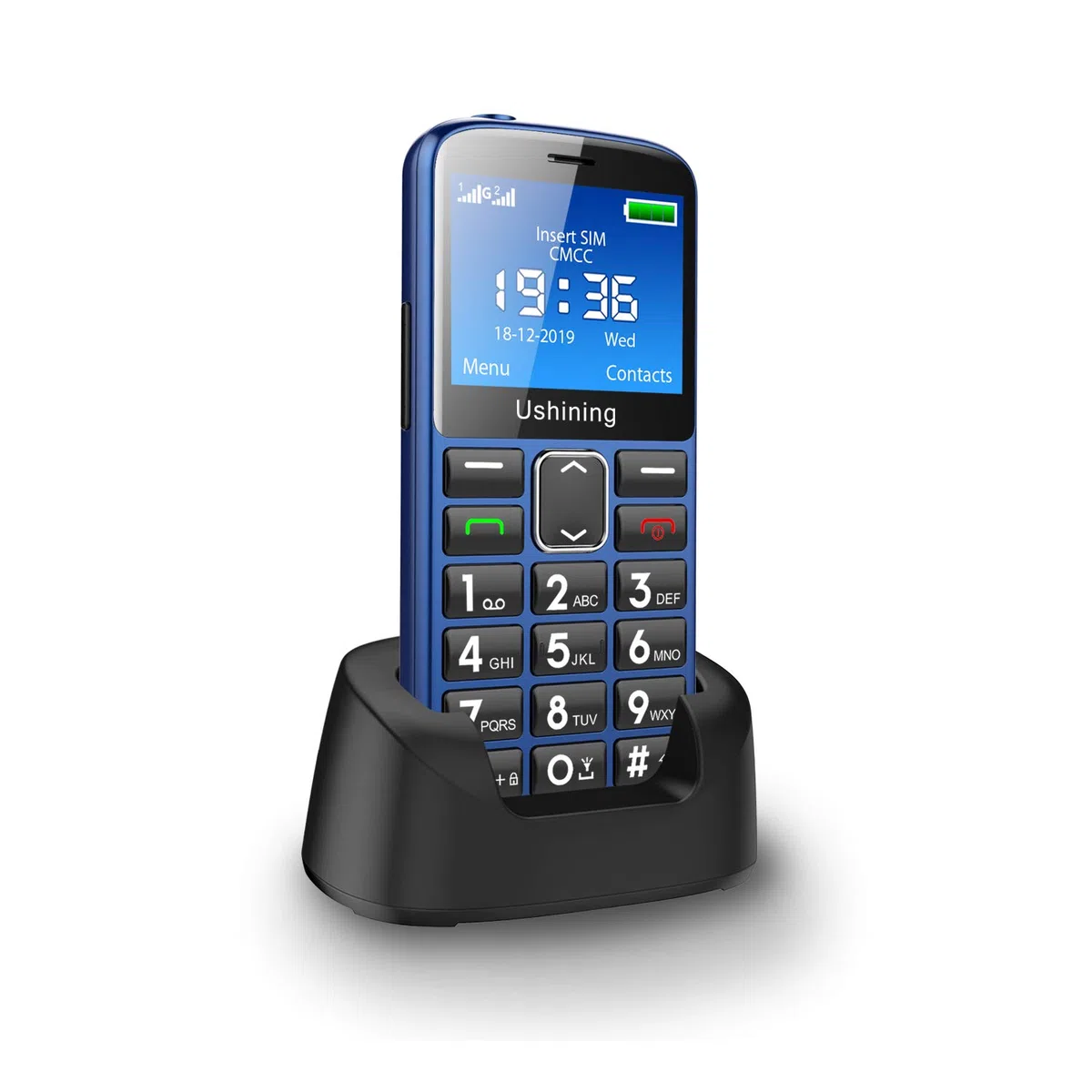 Teléfono Móvil para Personas Mayores con Botón SOS y Base Cargadora, Teclas Grandes Volumen Alto USB-C Bateria 1000mAh Pantalla Grande de 2,3 Pulgadas Fácil de Usar Celular para Ancianos - Azul