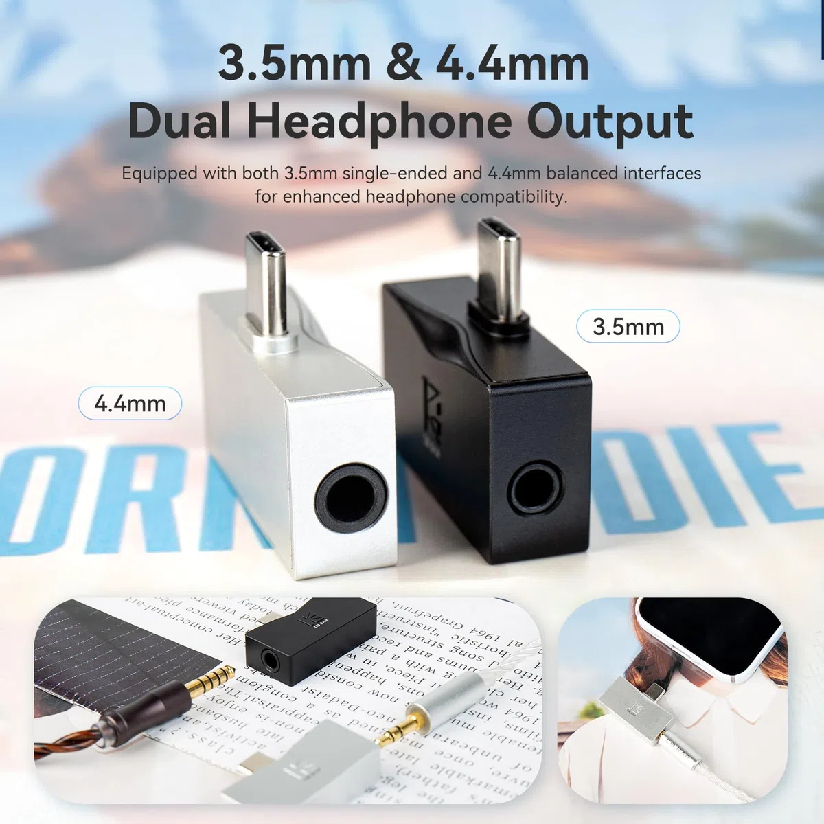 KBEAR Luma TC06 Mini Amplificador Hi-Fi Doble Chip DAC Amplificador de Monitor In-ear USB C a Dual Salida 3.5mm/4.4mm Alta Resolución 32-Bit/384kHz Audio Soporte UAC 2.0 Amplificador Portátil
