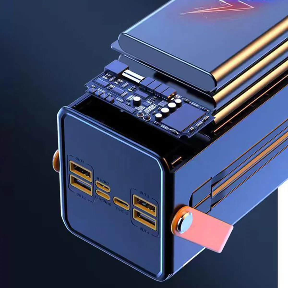 Cargador Solar Portátil,Equipo De Supervivencia 50000mAh con Luz Cables Integrados 4 Salidas Y 3 Entradas Batería Externa 120W 50000mAh para Todos Los Dispositivos Móviles Aire Libre