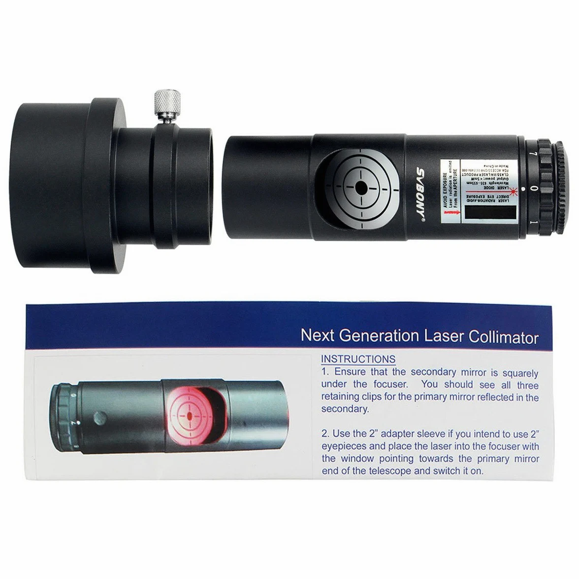 Svbony Colimador Telescopio 1,25" y 2" Adaptador Colimador Metal Colimador 7 Nivel de Brillo Colimador para Telescopio Reflector Newtoniano(Negro)