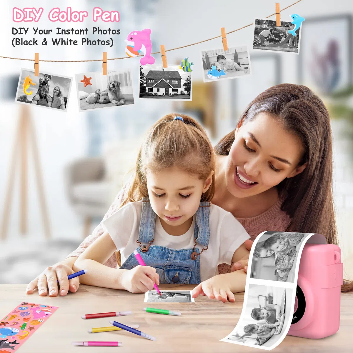 Camara Fotos Infantil Instantanea,GREENKINDER Camara Fotos Infantil,2.4" HD 1080P Cámara Instantánea para Niños con Tarjeta de 32GB,Bolígrafos de Colores y Papel de Impresión