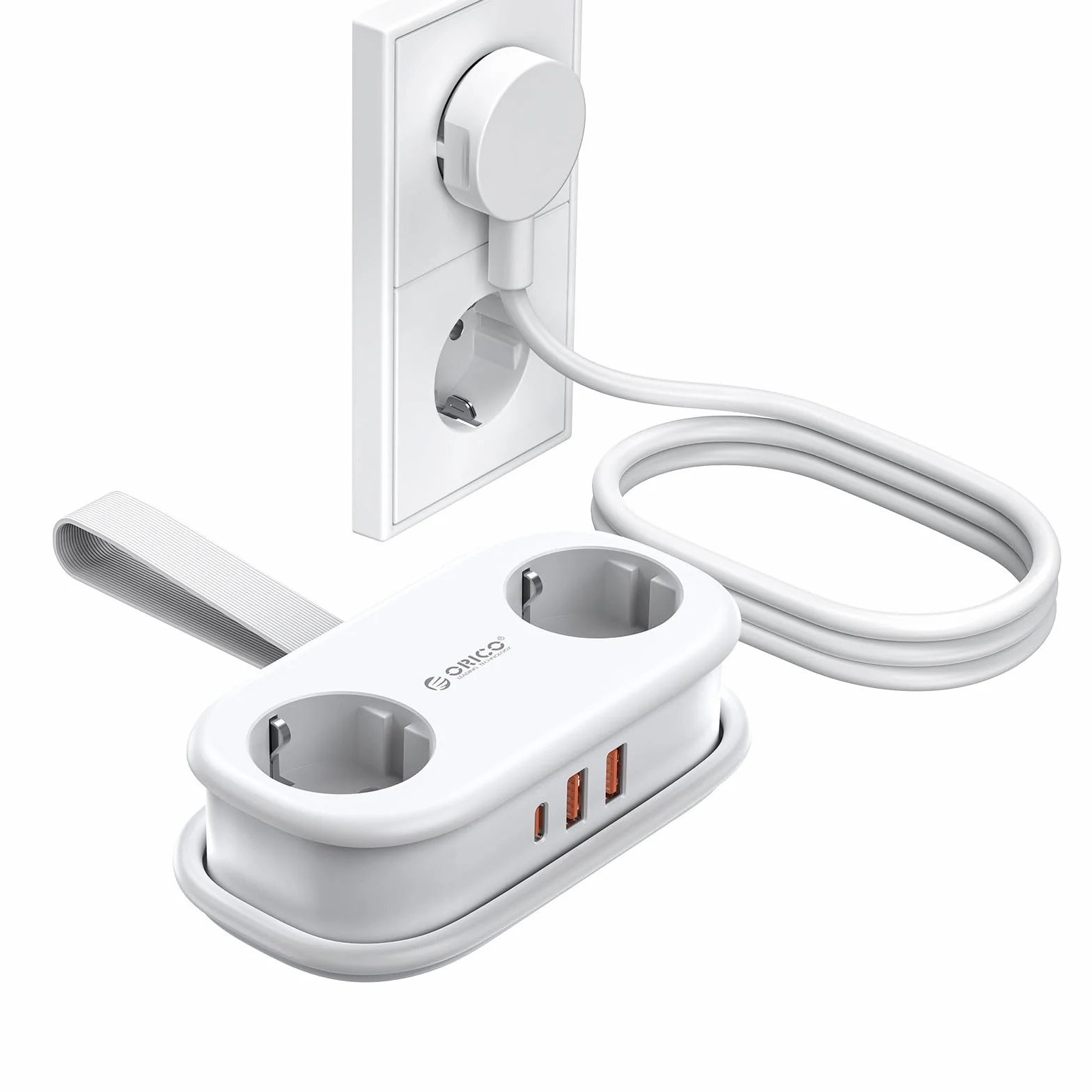 Regleta ORICO con USB C PD 20W, 2 Tomas de Corriente de Viaje y 3 Puertos de Carga USB (1 USB C) Compatible con Teléfono, con Cable de 1,5m para Home Office en el Barco (AP3-Negro)