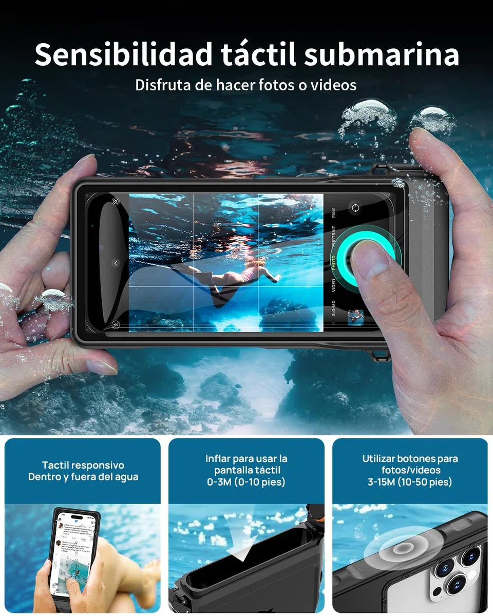 Lanhiem Funda Impermeable IPX8 15M Sumergible Profesional para iPhone Samsung Galaxy Huawei Xiaomi Redmi Google Pixel y Smartphone 4.7-6.9 Funda Subacuática, Negro