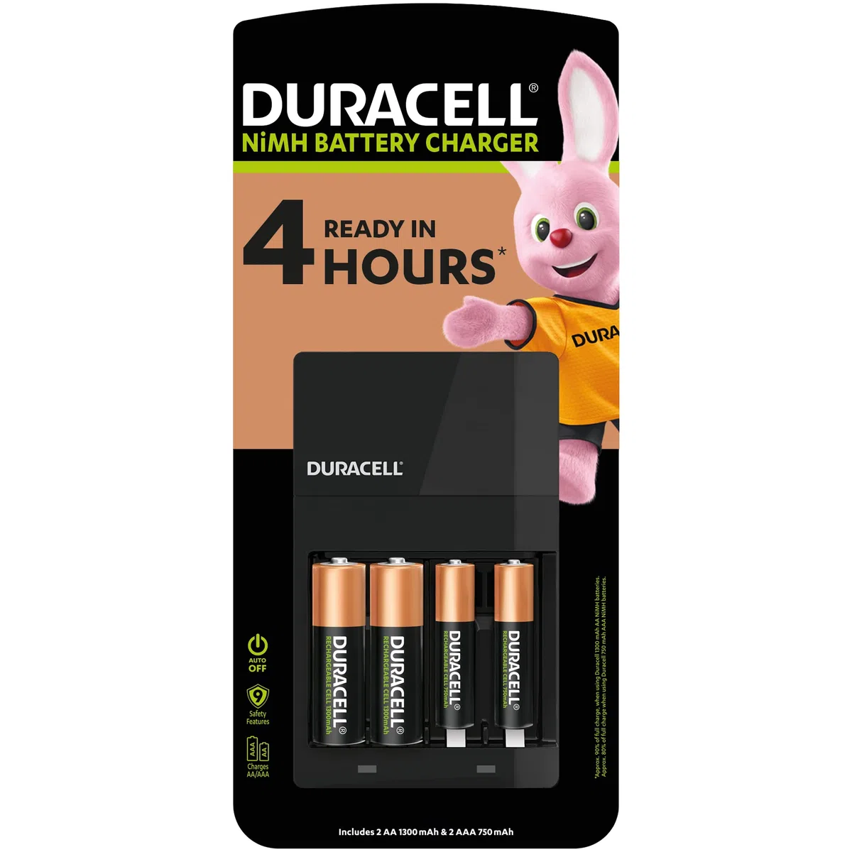 Duracell Cargador de batería de 4 horas con 2 AA y 2 AAA
