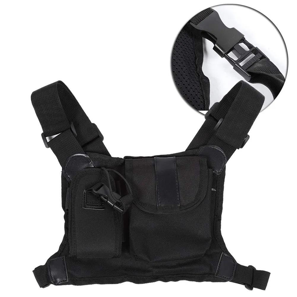 ASHATA Soporte de Bolsa multifunción para Radio de Dos vías Paquete Frontal Estuche de Transporte Bolsa de Pecho para Walkie Talkie Radio