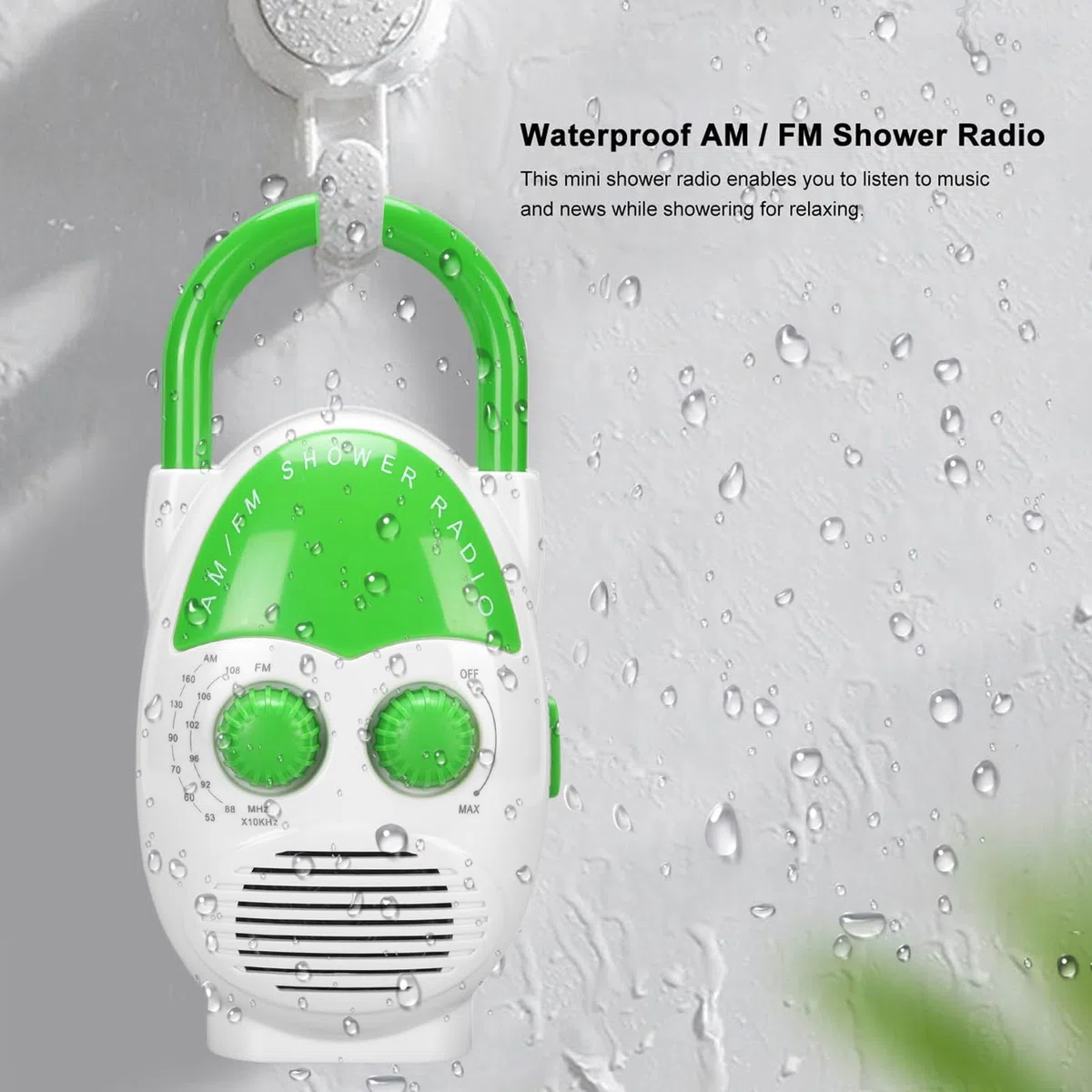 Radio de Ducha Am FM Portátil, Radio de Baño Colgante a Prueba de Agua IPX5 con Altavoz Incorporado, Volumen Ajustable, Mini Radio Que Funciona con Baterías para la Cocina en el