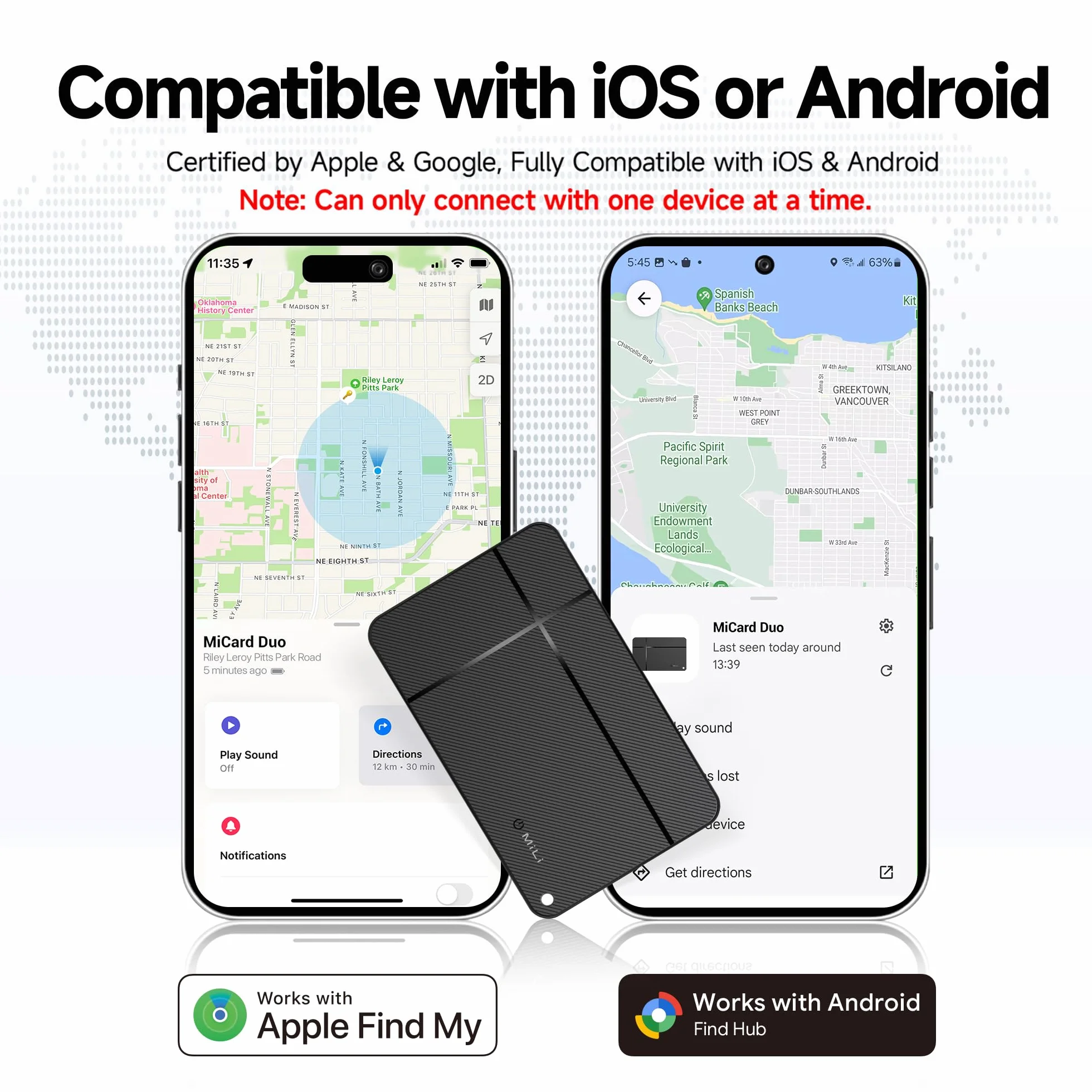 MiLi MiCard Localizador para iOS & Android, Etiqueta de rastreo Inteligente Recargable inalámbricamente con Tarjeta de presentación Digital NFC, para Cartera, Pasaporte, Maleta