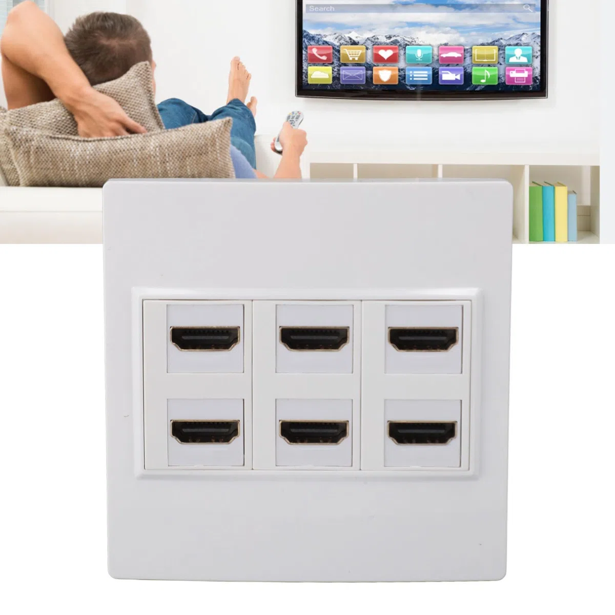 Placa de Pared HDMI, Panel de Pared Keystone HDMI 2.0 4K 60HZ de 6 Puertos, Compatible con 32 Canales de Sonido, Frecuencia de Muestreo de 1536kHz