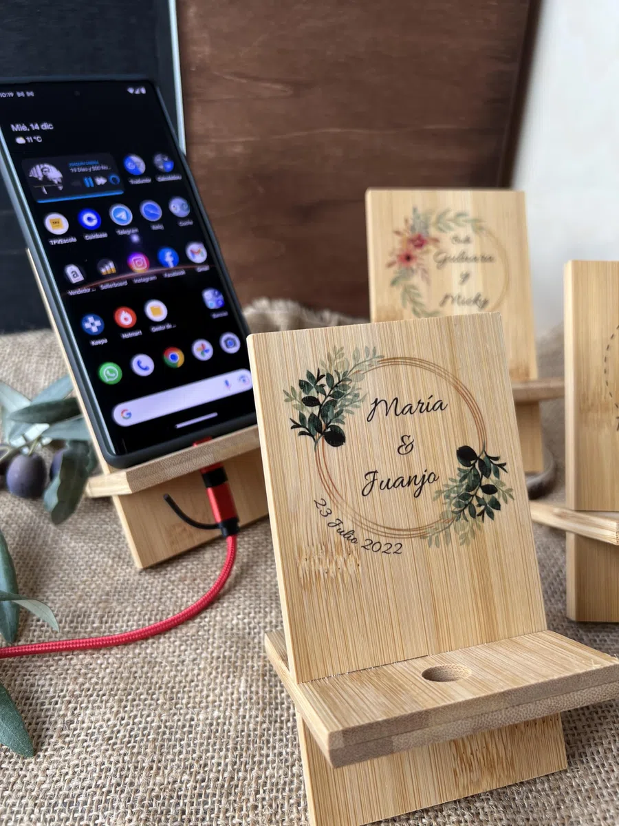 Uvimark | 10 Soportes Móvil de Mesa Personalizados | Detalles Boda | Detalles Bautizo | Detalles Comunión | Soporte Smartphone Universal