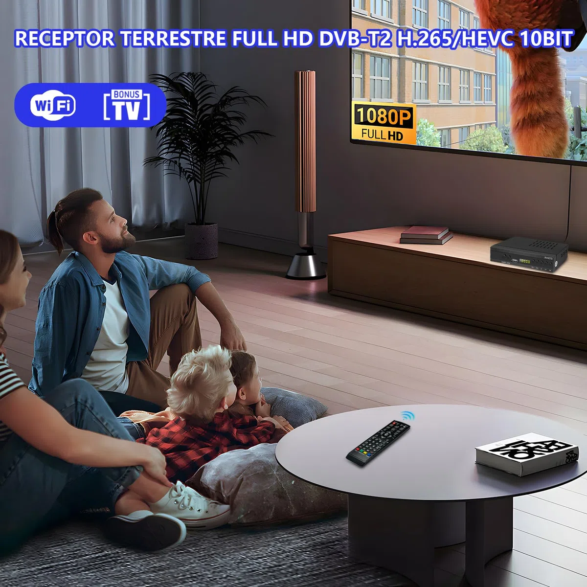 Decodificador TDT HD 2024,Sintonizador TDT HD,Receptor TDT HD,Decodificador DVB-T2,HD 1080P H265 HEVC Principal 10 bit,Soporta ETHERNET/USB WiFi/Proyector/Dolby/PVR/Funciones Multimedia