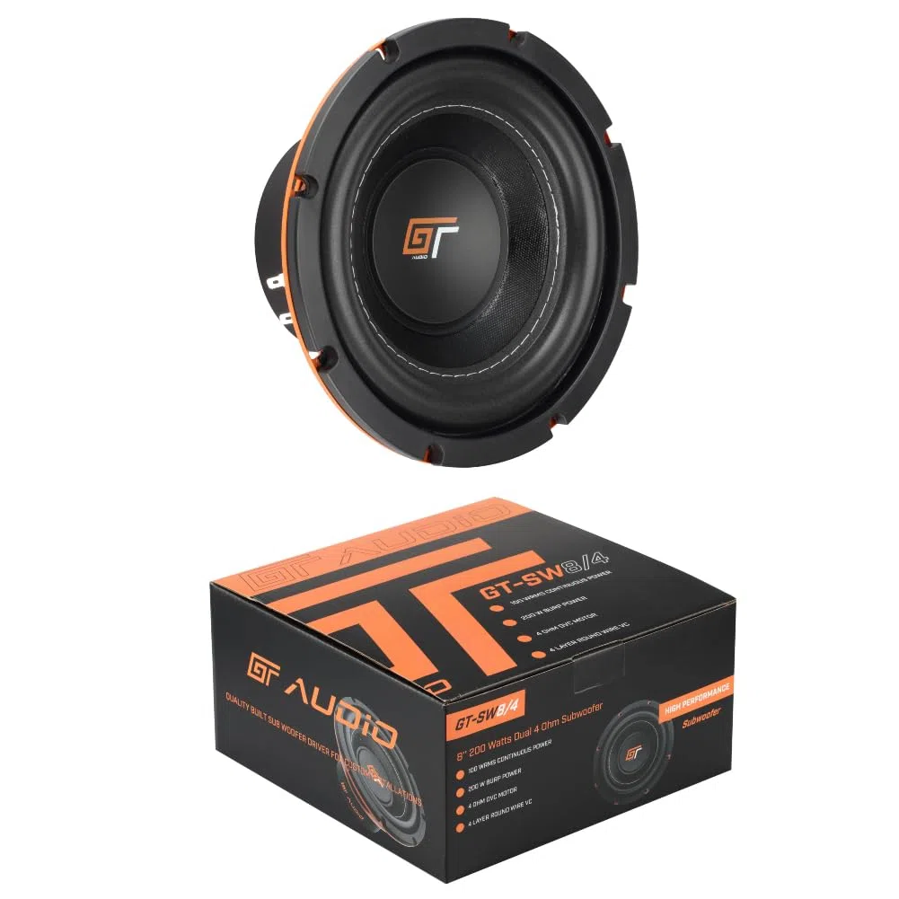 Kit Set para Bass Face GT Audio GT-SW8/4 1 subwoofer 20 cm 200 mm 8" 100 vatios rms 200 vatios máx. Doble Bobina móvil 4+4 ohmios dvc para Maletero de Coche, 1 Pieza
