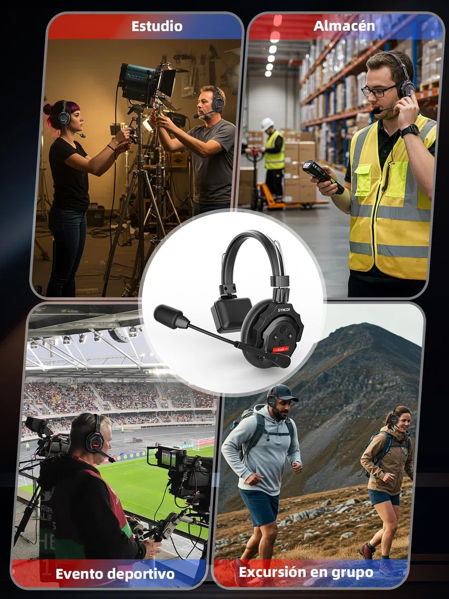 SYNCO Auriculares Intercomunicadores Inalámbricos, XTALK X5 2.4GHz Auriculares Inalámbricos Full Duplex con Comunicación de 24H 350M, Sistema de Intercomunicación con Monitoreo en Tiempo Real