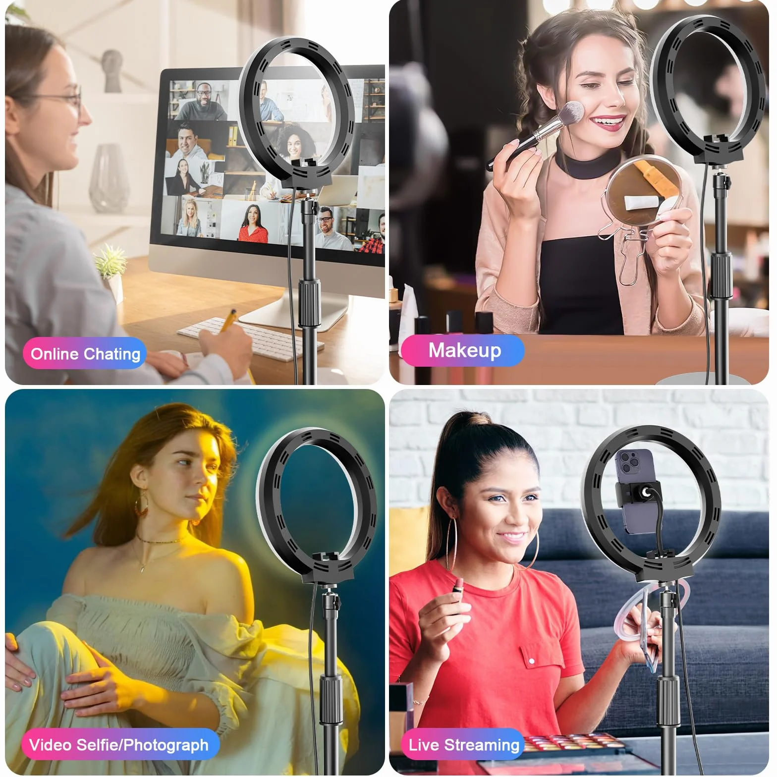 PEYOU Aro de Luz con Tripode, RGB Ring Light de Chasis Redondo Reforzado, Anillo de Luz Regulable para TikTok, Maquillaje, Selfie Fotografías, Youtube, Twich Live, etc.