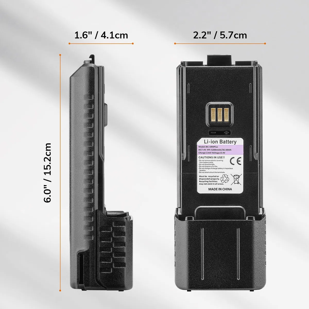 BAOFENG Batería BL-5RH Plus, 5200 mAh, puerto de carga tipo C, compatible con la serie UV-5RM, radio K5PLUS de dos vías