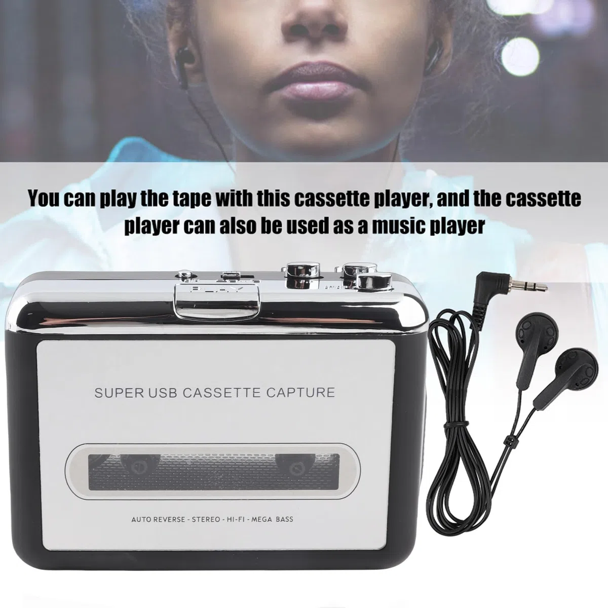 Reproductores de Casete Portátiles Convertidor de Mp3 Abs USB Cinta a Mp3 Convertidor de Captura Estéreo para Reproductor de Música o Reproductor de Casete