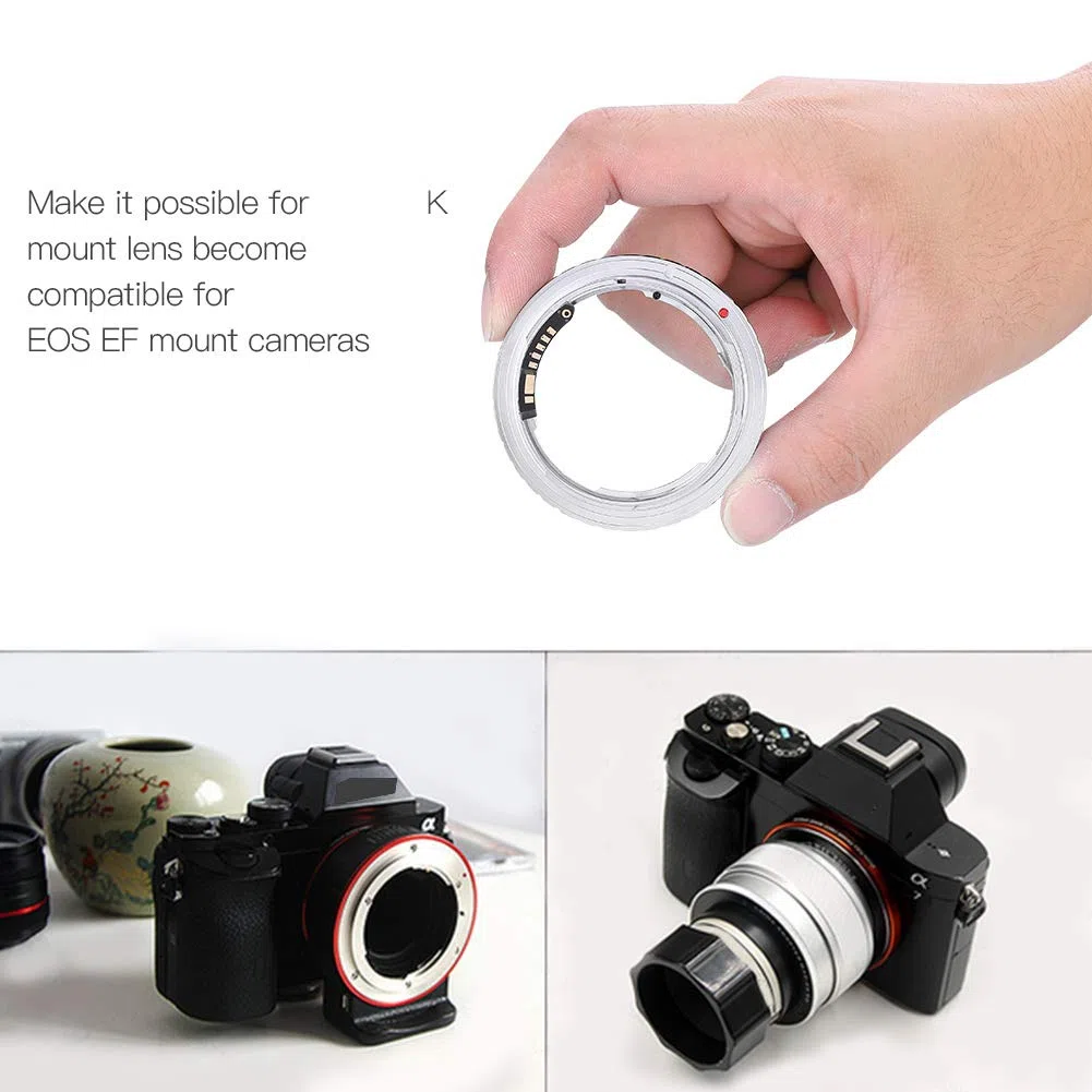 EBTOOLS Adaptador de Lente de Cámara PK-EOS con Contacto Eléctrico para Lente Pentax K para Cámaras Canon EOS, Accesorios para Lentes de Cámara