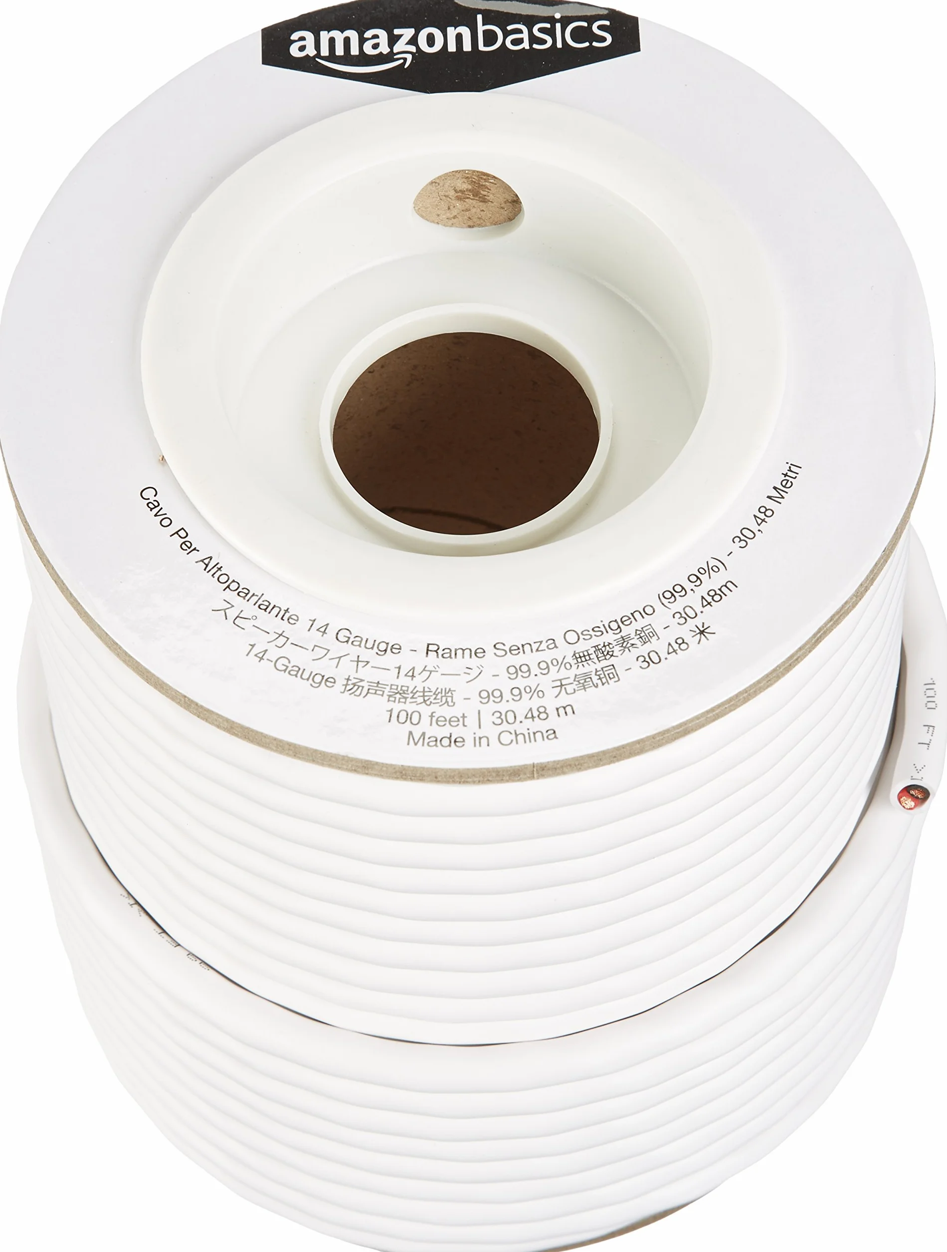 Amazon Basics Cable para altavoz, calibre 14, cobre libre de oxígeno al 99,9 %, 30,5 m, Blanco