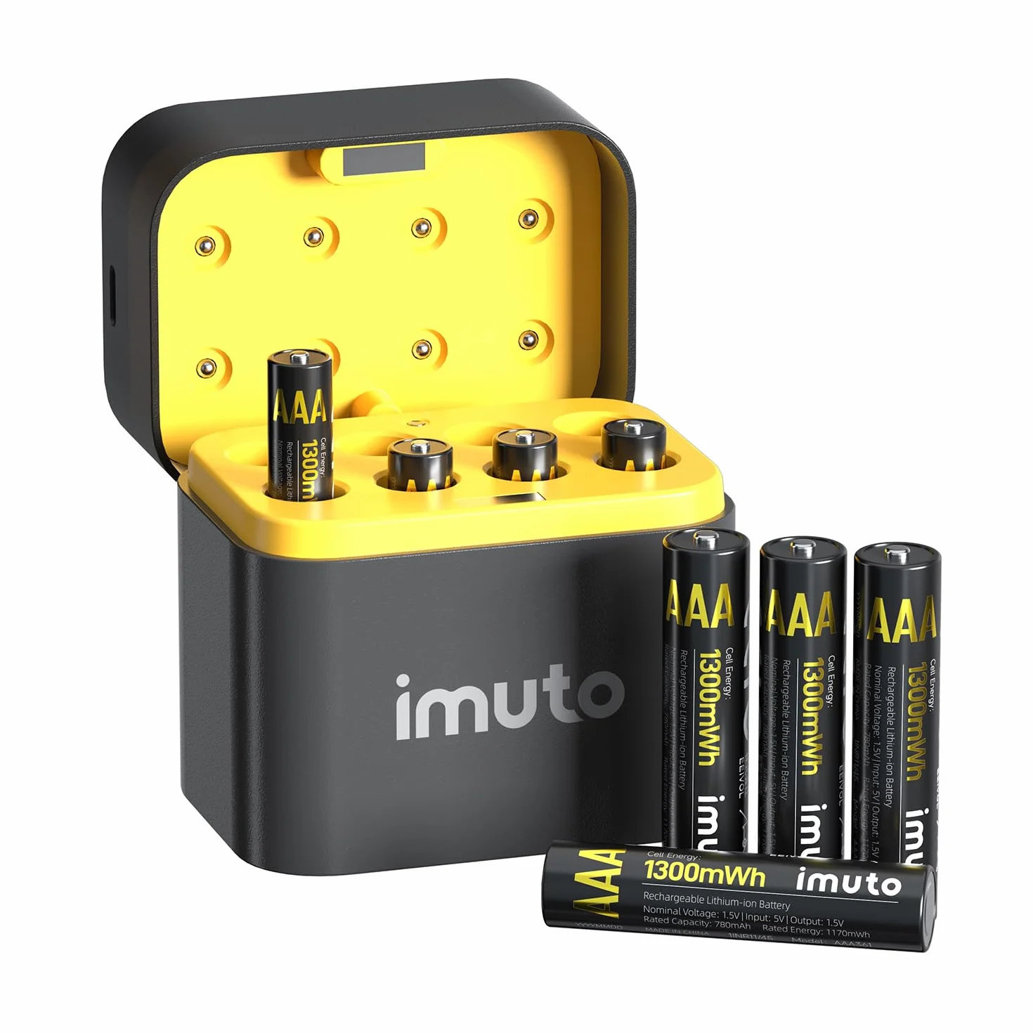 imuto Pilas Recargables AAA 1,5 V 1300mWh Batería de Litio Alta Capacidad más de 2500 ciclos con Carga rápida Negra Cargador de Pantalla LED