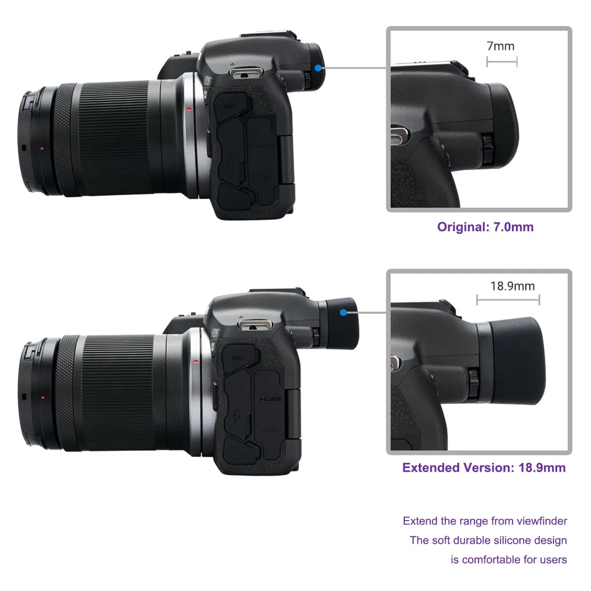 Visor ocular de silicona suave de estilo extendido para cámara Canon EOS R7 APS-C sin espejo