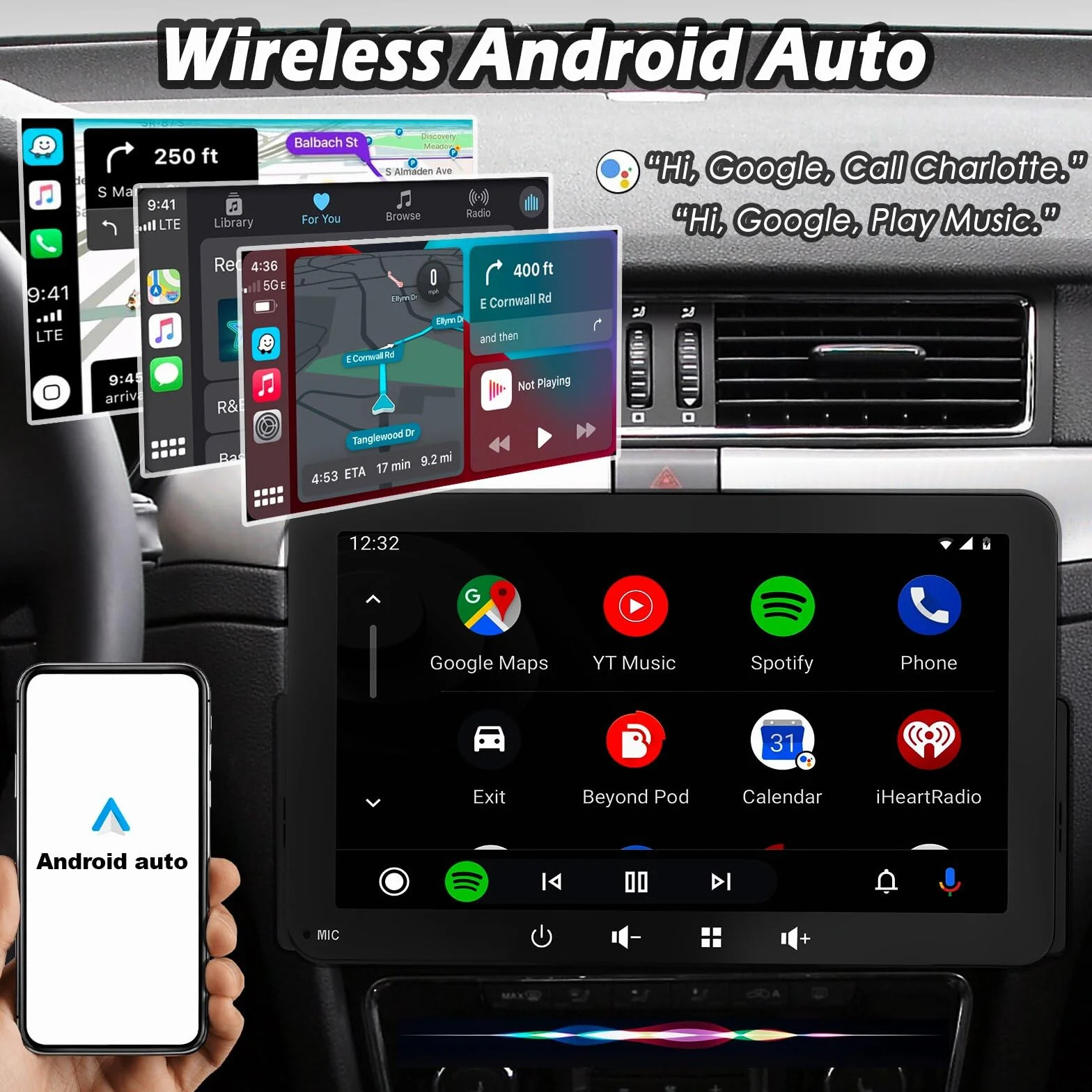 Radio Coche 1 DIN con Carplay y Android Auto Inalámbrico - Pantalla Táctil de 7 Pulgadas, Reproductor de Estéreo Bluetooth Soporte Mirror Link para iOS/Android con Cámara de Respaldo