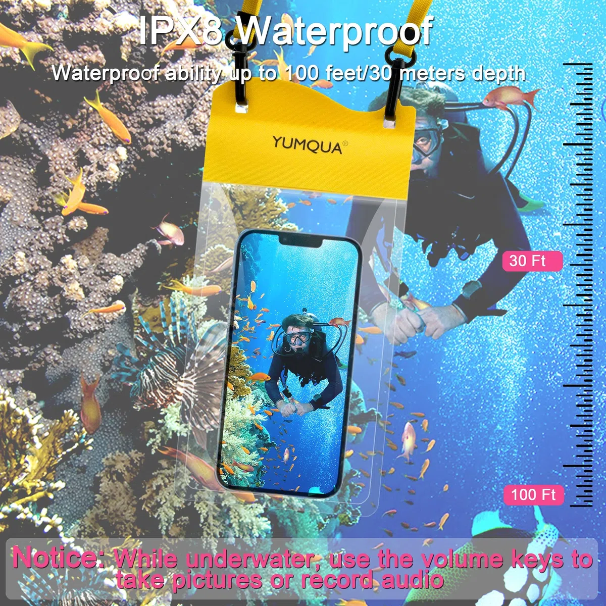 YUMQUA Paquete de 2 bolsas impermeables grandes para teléfono móvil, IPX8, bolsa impermeable compatible con iPhone 14, 13, 12, 11 Pro Max/8 Plus, Galaxy S23 Ultra, S22, S20+, Pixel 4 XL, hasta 7,5