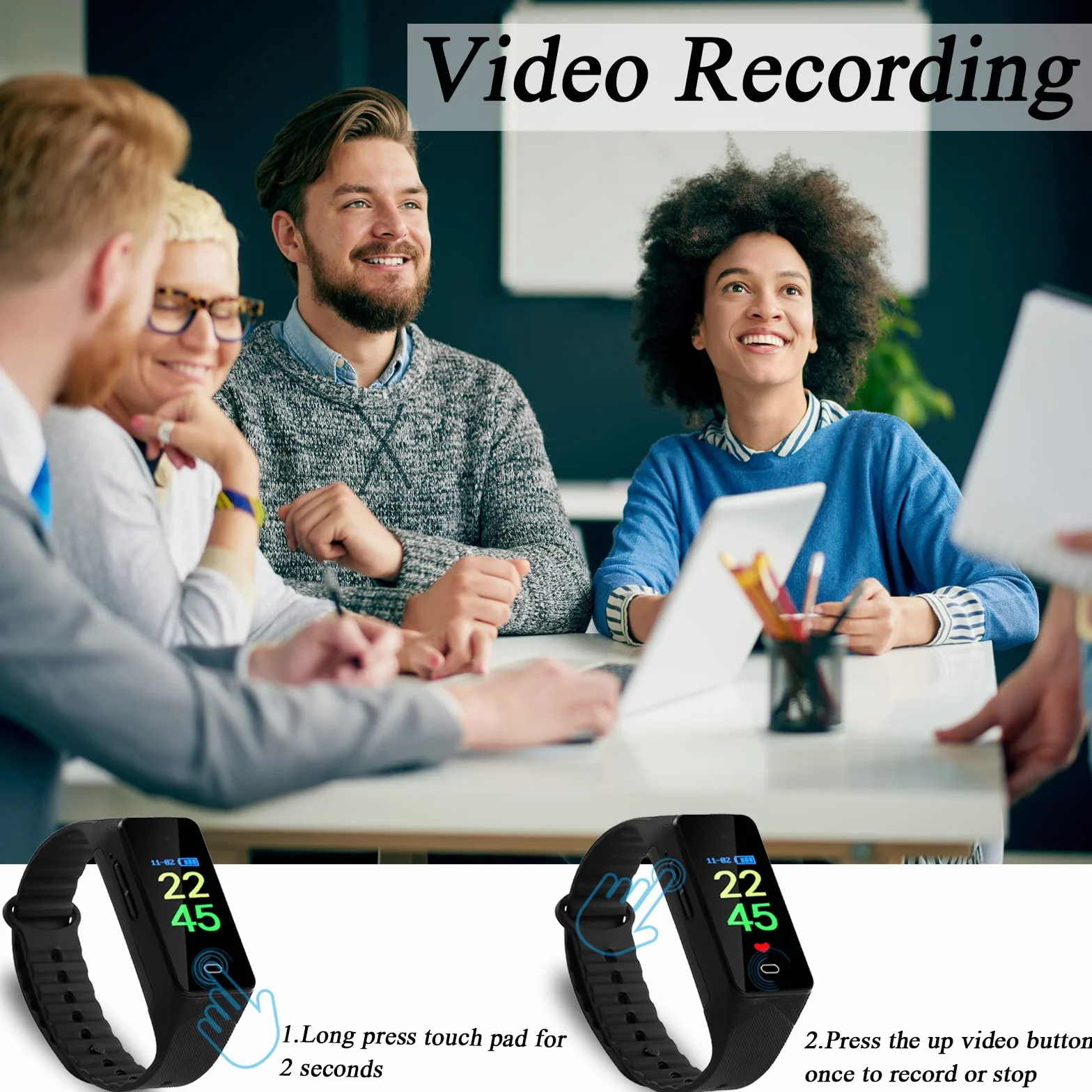 OTADUG Cámara Espía 1080P, Cámara Espía Oculta con Grabación de Audio y Vídeo, Mini Cámara Oculta con Tarjeta SD de 16GB, Mini Camaras de Vigilancia de Pulsera con Visualización de La Hora