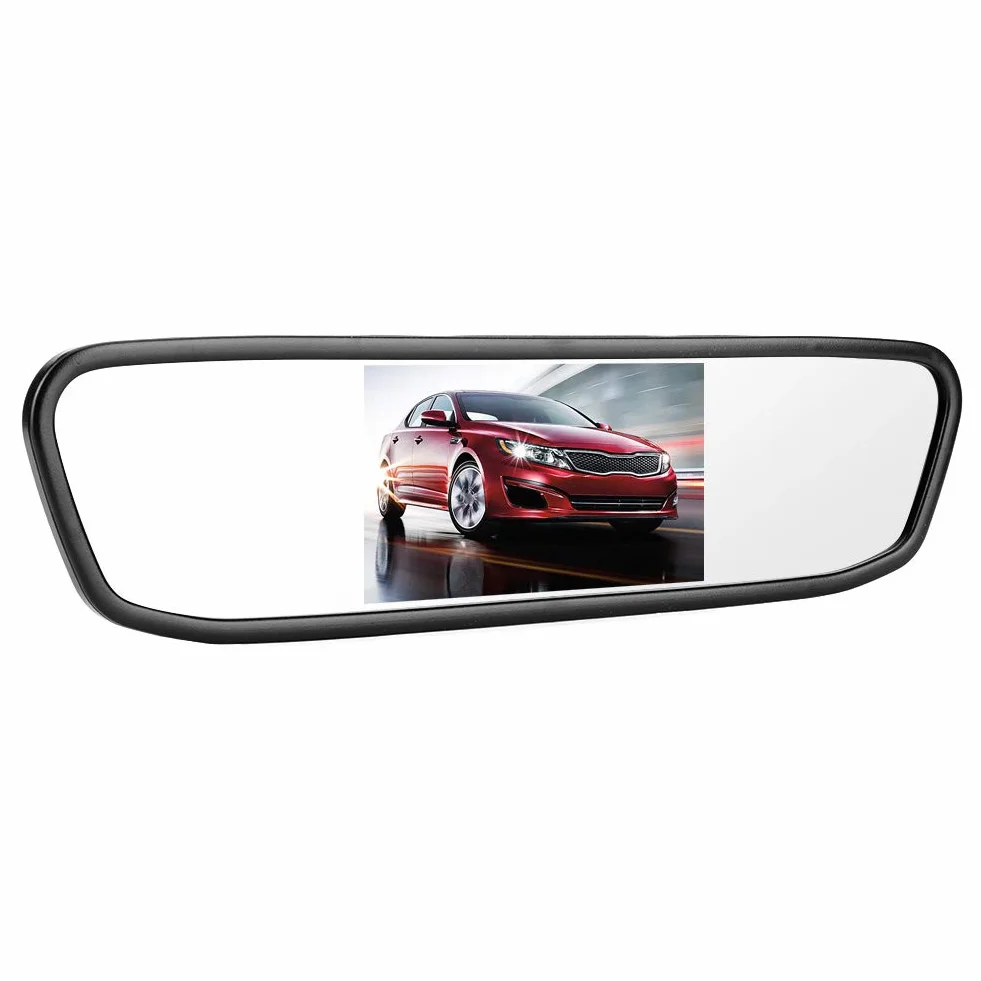 Cámara de respaldo para automóvil, retrovisor de automóvil de 4.3 pulgadas, monitor de espejo de pantalla grande, pantalla HD TFT-LCD, entrada de video de 2 canales