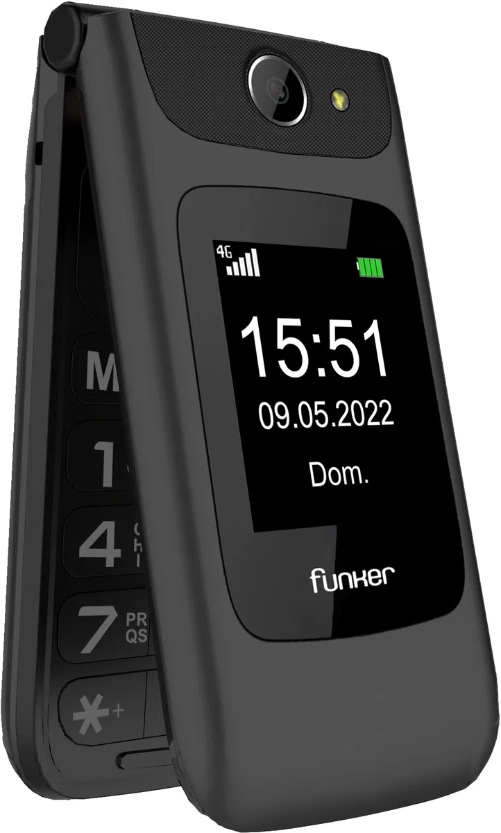 Funker C200 Comfort 4G - Teléfono móvil 4G Volte de Tapa para Mayores, Botones y Teclas Grandes, fácil de Usar, botón SOS, USB-C, 3 memorias directas, 2000 contactos, Bateria 1000mAH, Negro