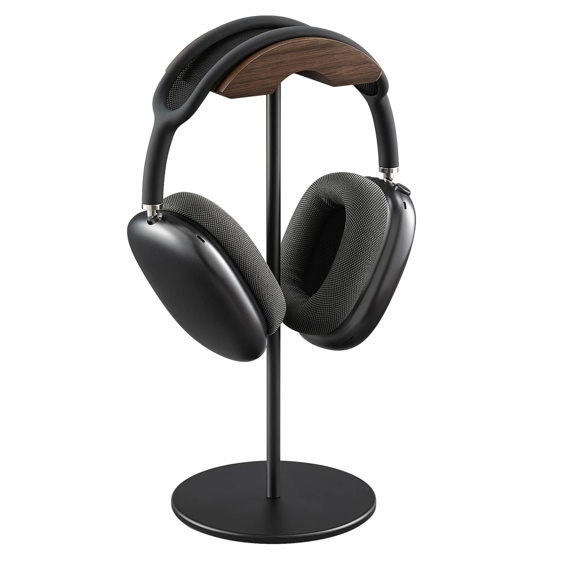 Soporte Auriculares, Soporte de Nogal y Aluminio, Stand para Headset de Juego con Base Maciza y Pesada, Aplicable a Auriculares de Diadema de Todo Tamaño (Negro)
