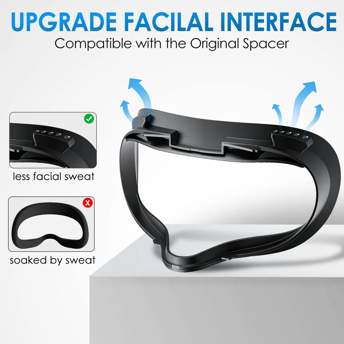SUPERUS Interfaz Facial para Oculus/Meta Quest 2 Accesorios (Actualizado), con 2 Reemplazos de Almohadilla Facial, Protector Nasal Anti-luz (L/S), Protector Lente y Espaciador de Gafas (Kit 7 en 1)