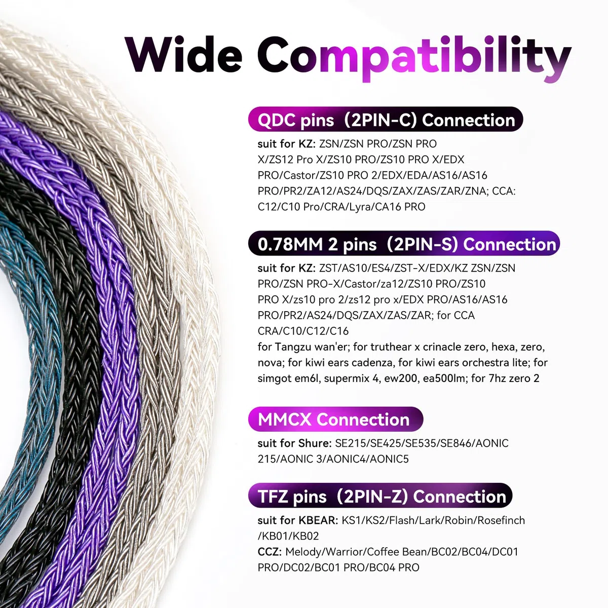 KBEAR JunTian IEM - Cable de auriculares intraurales de 2 m de largo, 16 núcleos 5N OCC chapados en plata, cables de extensión de auriculares para kz zs10 Pro, Tangzu wan'er, audiófilos y bateristas