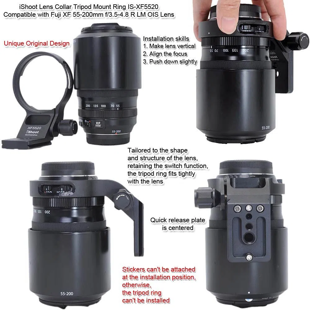 iShoot Anillo de Montaje en Trípode Collar de Objetivo Compatible Fujifilm XF 55-200mm f/3.5-4.8 R LM OIS Fuji XF 70-300 f/4-5.6 R LM OIS WR, Soporte Lente es Arca-Swiss Fit Placa de Liberación Rápida