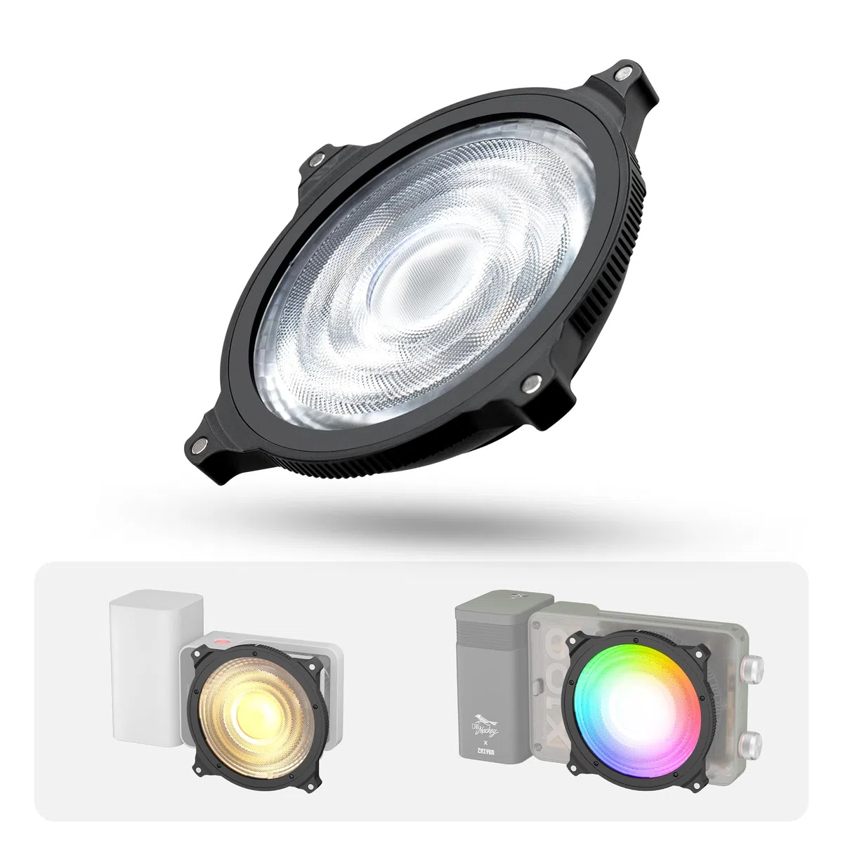 ZHIYUN Mini Reflector de Lente(Montura ZY), Modificador de Luz Ajustable, Aumento de Brillo de 5X, Adecuado para X100RGB, X100Bi-Color, CX100, X60,CX50 Iluminación de Salida Continua Fotografía, 99g