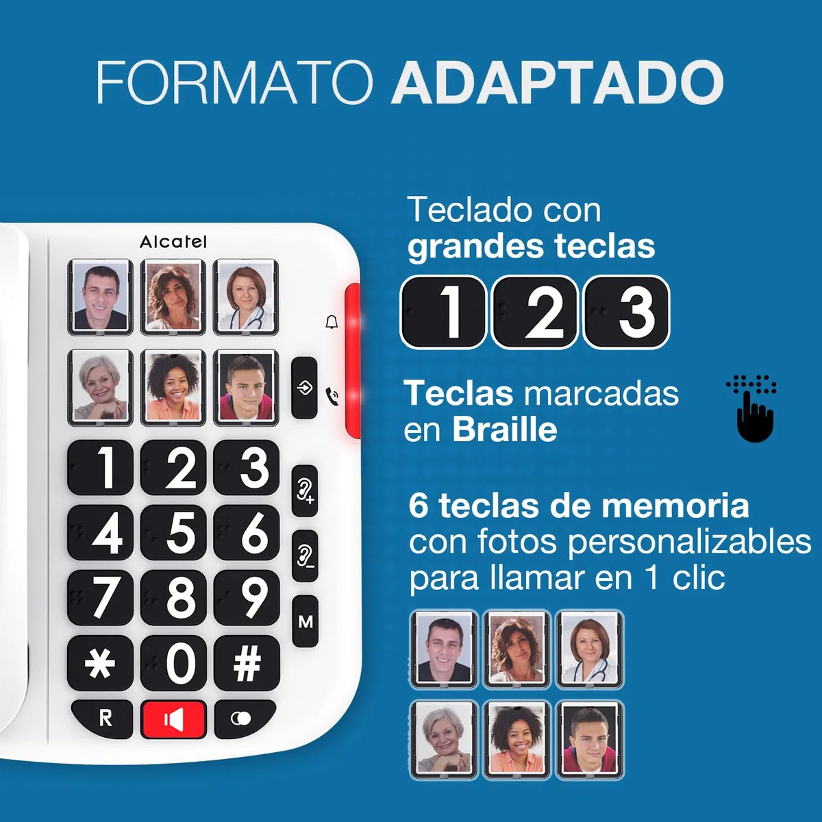 ALCATEL TMAX 10+ Teléfono con Cable para Personas Mayores - Teclas Grandes - Audio Boost - Teclas con Fotos - Manos Libres - Indicador Luminoso de Llamada - Timbre Fuerte - Compatible con audífonos