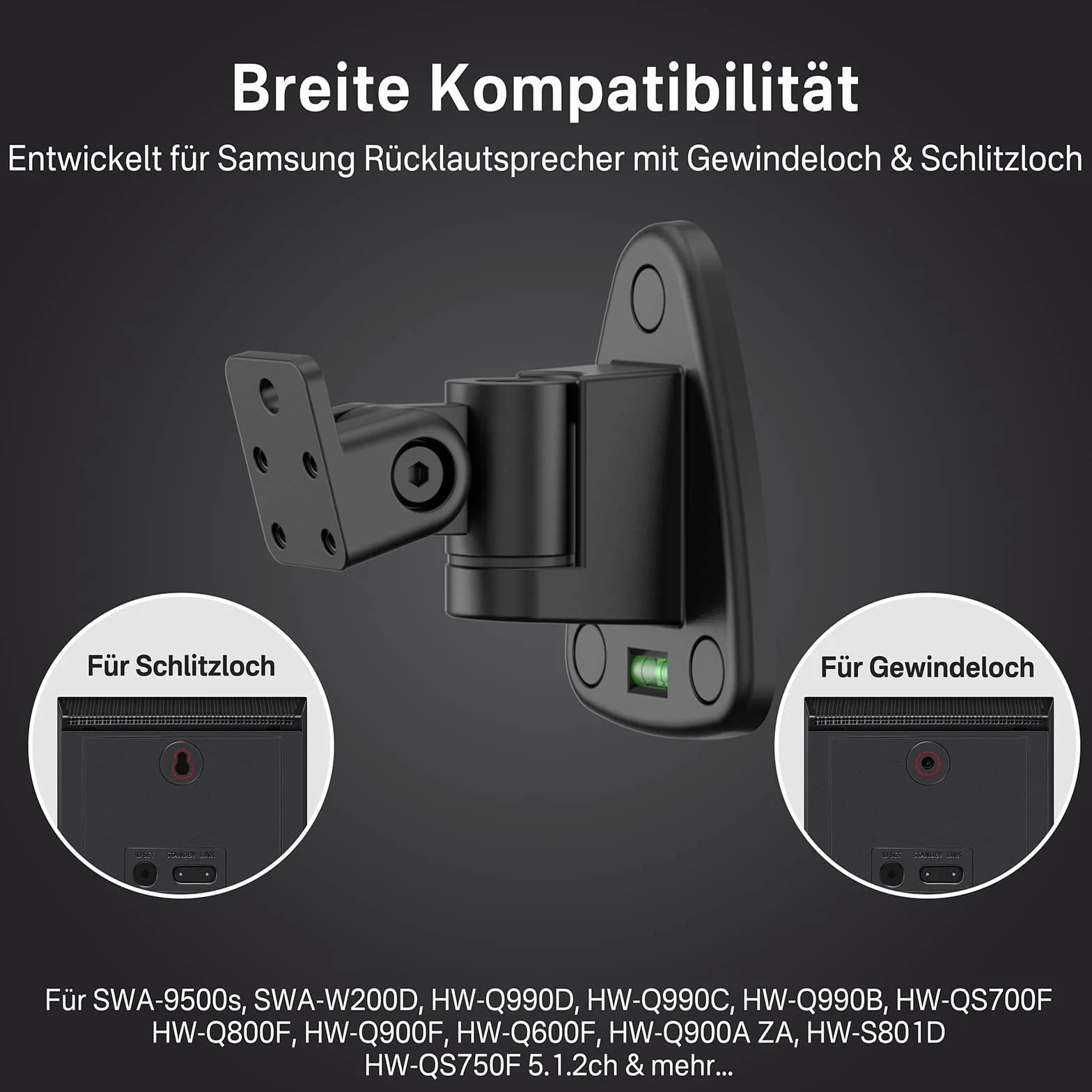Juego de 2 soportes de pared ajustables para altavoces Samsung HW-Q990D/Q990F/Q990C/QS700F – Compatible con Samsung SWA-9500S/SWA-W200D soporte de pared para altavoces con cerradura y rosca