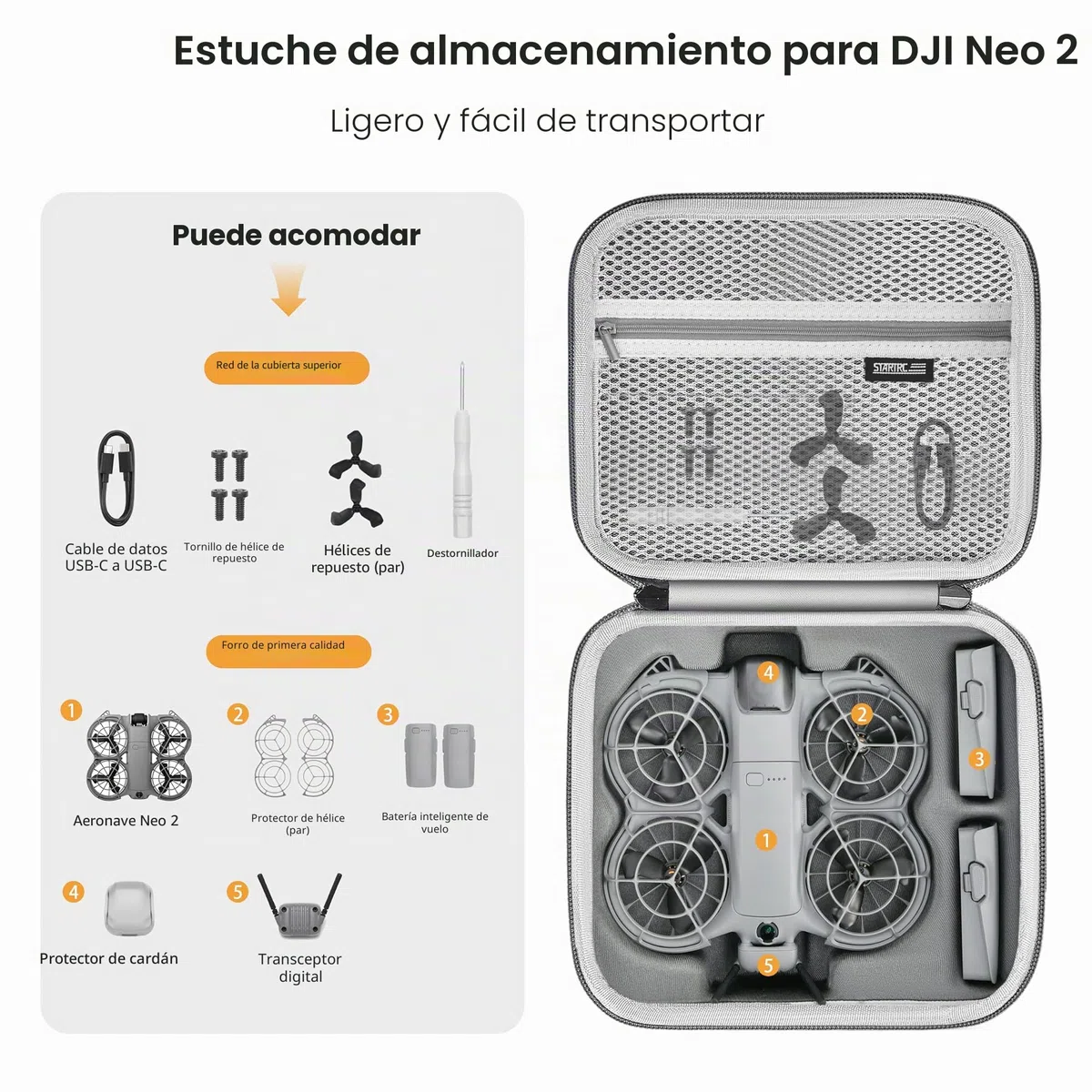 Startrc Neo 2 Estuche, Bolso de Hombro/Mano Portátil de PU para Dron DJI Neo 2 y Accesorios de Baterías