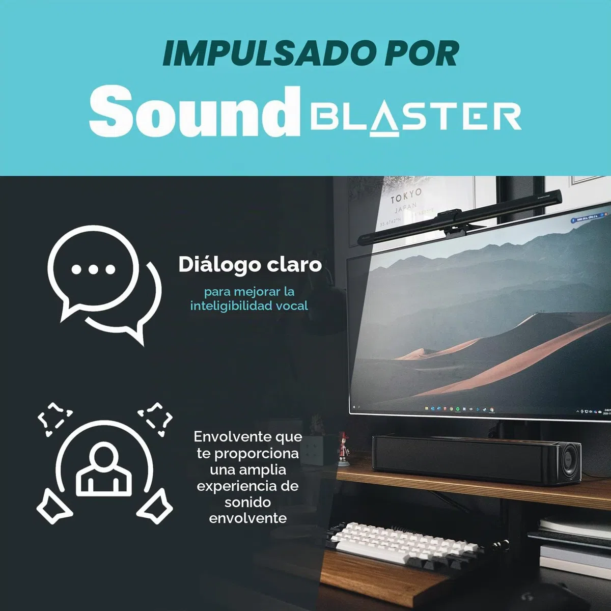 CREATIVE Barra de Sonido Stage SE Debajo del Monitor con Audio Digital USB y Bluetooth 5.3, diálogo Claro y Envolvente por Sound Blaster