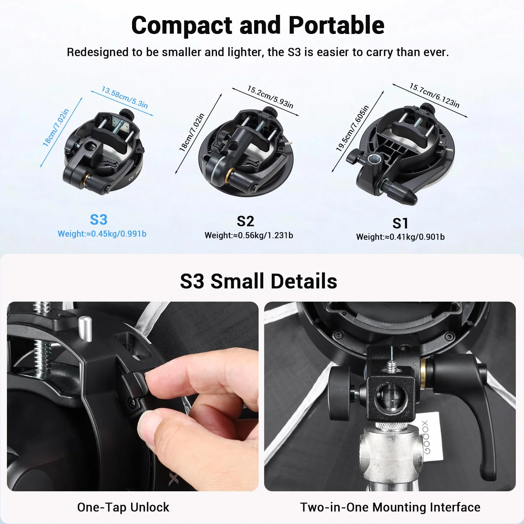 Godox S3 Soporte para Flash Bowen Mount S-Type para GODOX V1PRO V100 V860III TT350 AD100 AD200 AD200Pro AD300 Speedlite Flash