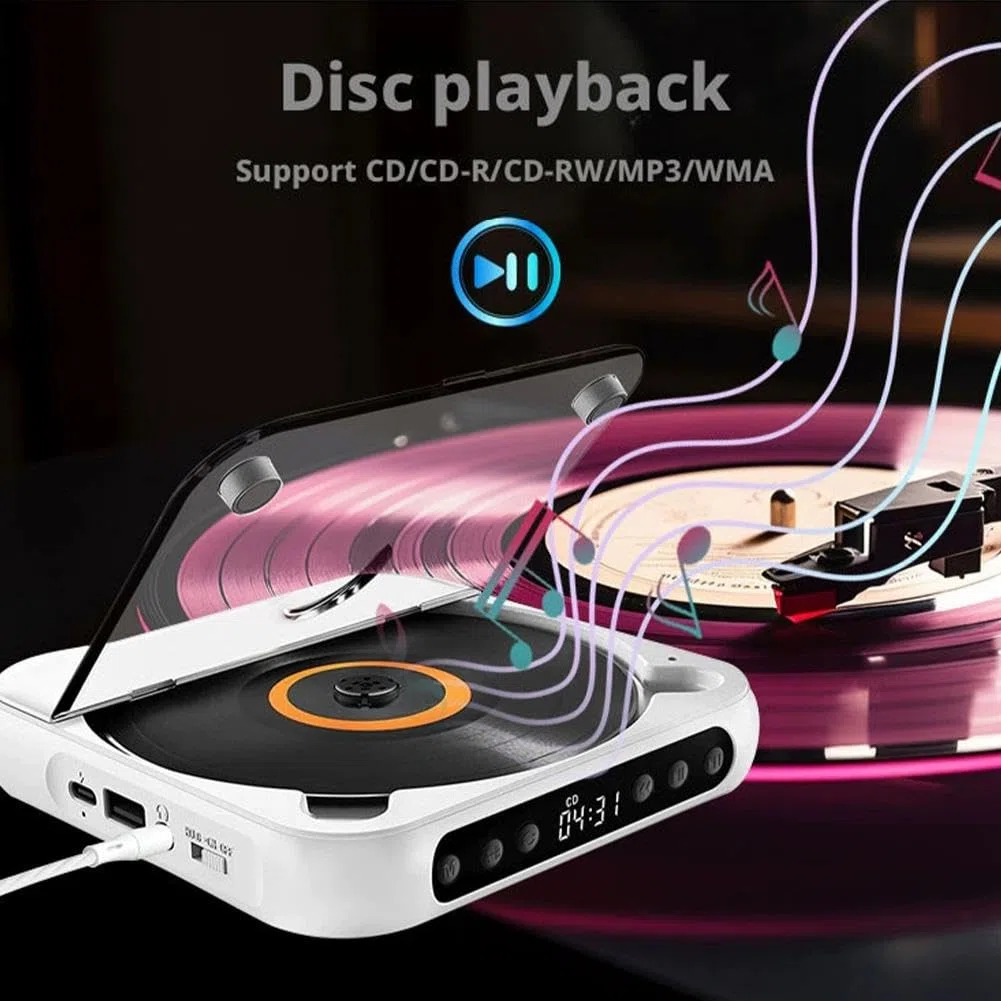 Reproductor de CD portátil con sonido Bluetooth Hi-Fi, batería recargable, compatible con CD/CD-Rw/Mp3, sin necesidad de enchufar (auriculares + orejeras) (verde)