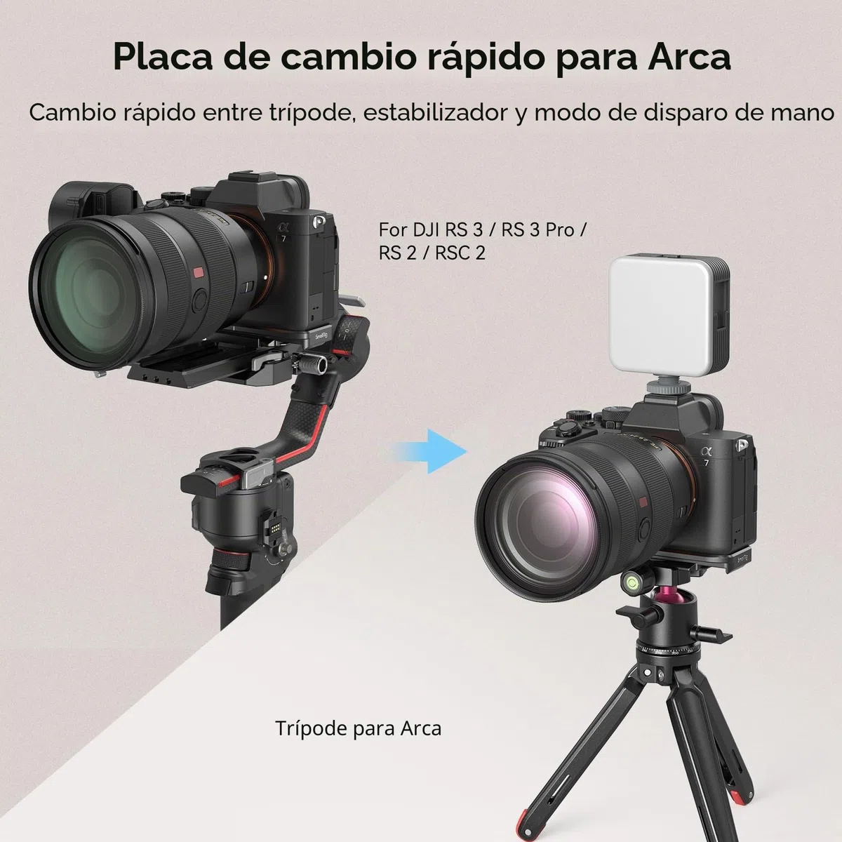 SMALLRIG Placa Base para Sony A7V/A7R V/A7 IV, con Placa de Liberación Rápida para Arca Cambio Rápido Entre Trípode y Estabilizador (para dji RS 2/RSC 2/RS 3 Pro) - 3666B