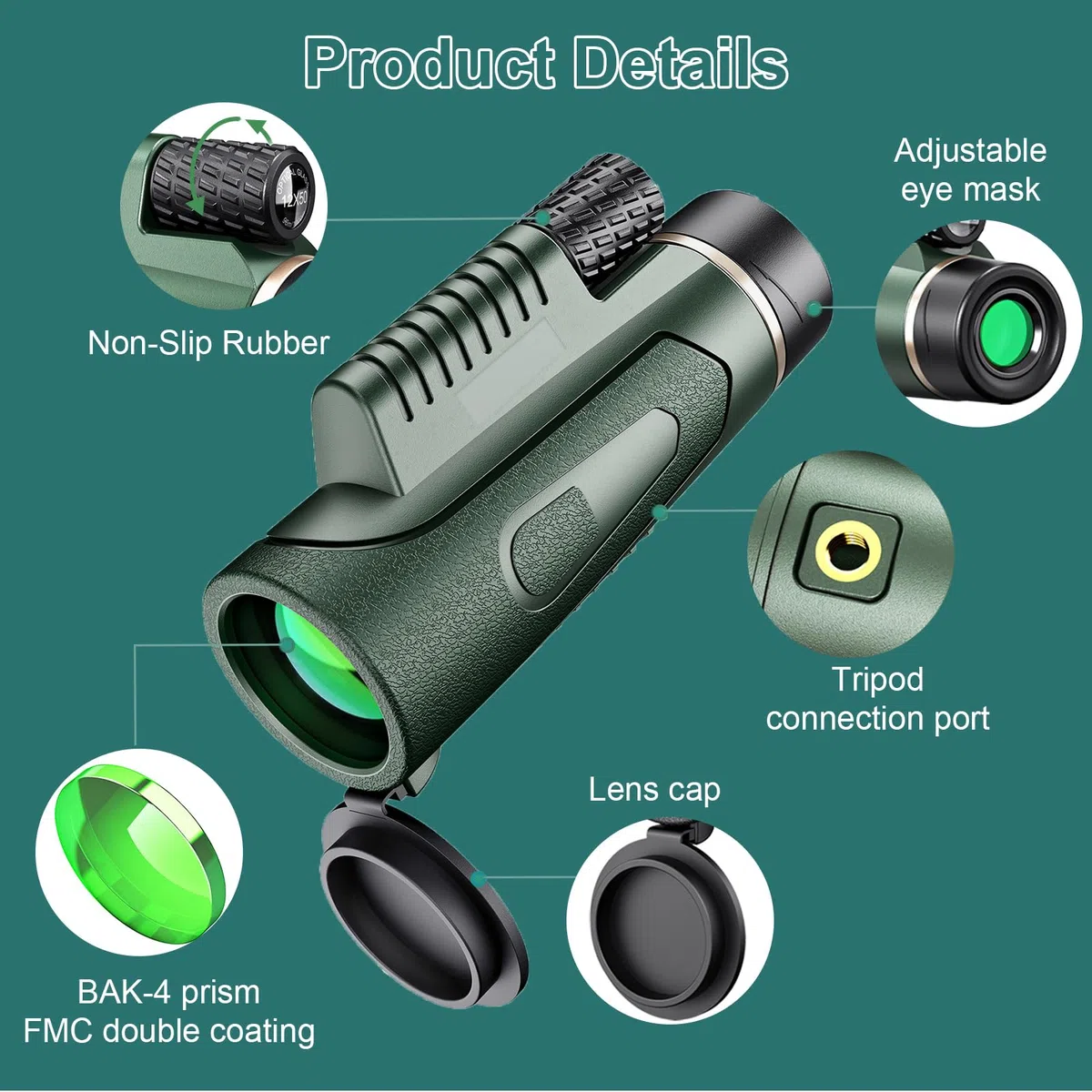 12 X 50 Telescopio Monocular Prisma BAK4 Revestimiento Múltiple Trípode Soporte para Smartphone Impermeable Monocular para Adultos para la Observación de Aves Senderismo Caza