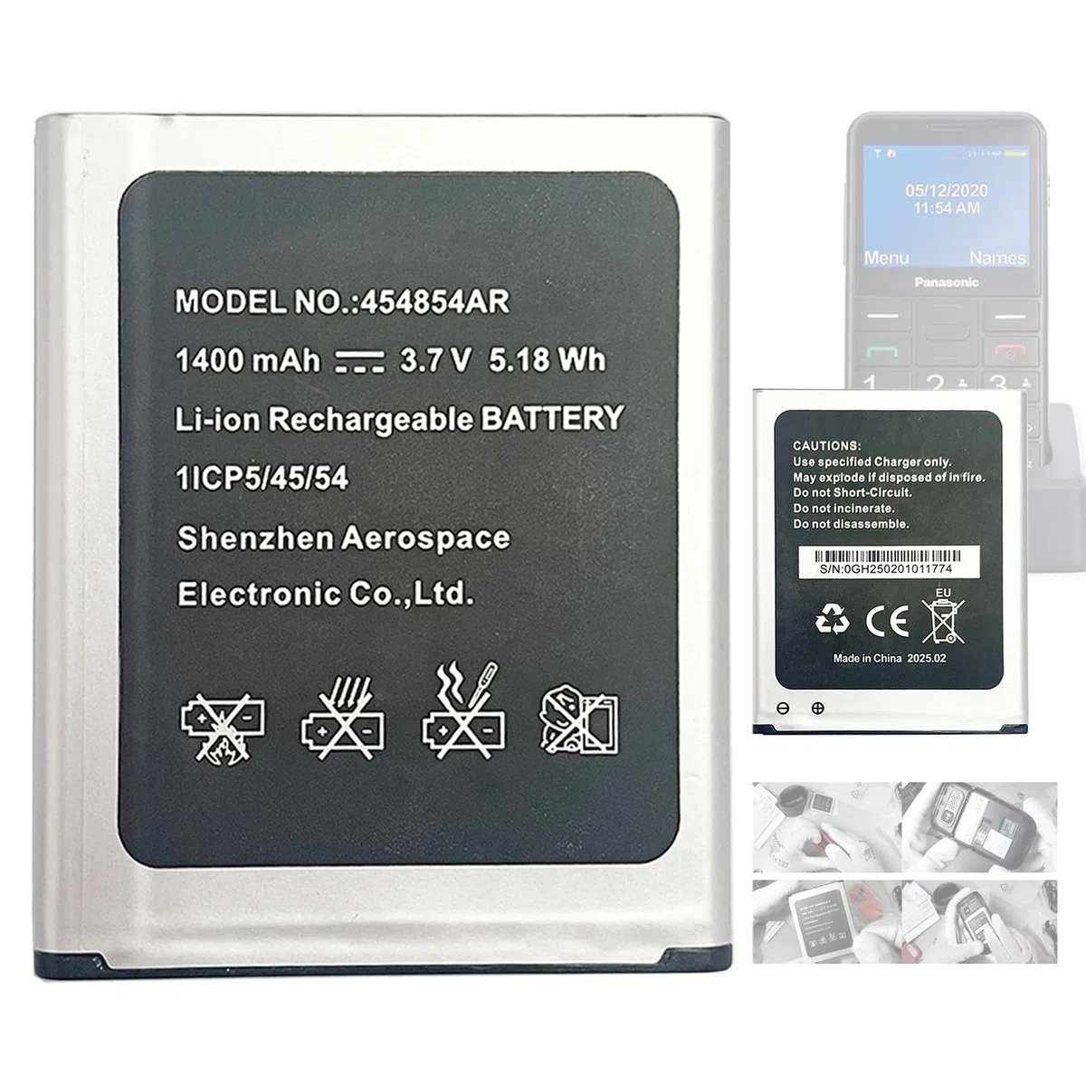 454854AR - Batería de Repuesto 454854AR Compatible con KX-TU150, KX-TU150EXR, KX-TU155, KX-TU155EXCN, KX-TU155EXRN, KX-TU160, KX-TU550, KX-TU150, KX-TU150, KX-TU1550