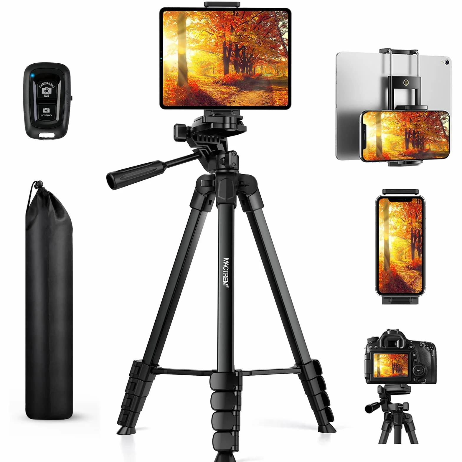 Trípode para iPad iPhone Cámara, 172cm Tripode Cámara de Movil con Remoto Bluetooth para Tableta Smartphone/Huawei/Samsung, GoPro, Nikon, Sony