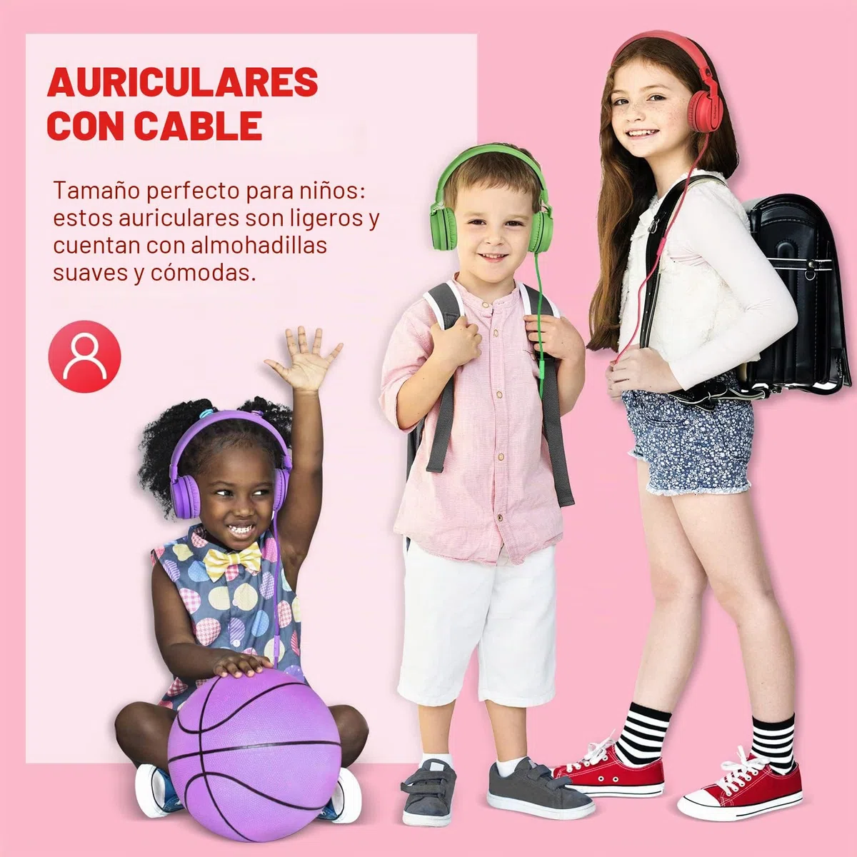 RockPapa Auriculares On-Ear, Auriculares con Cable y Microfono, Ligeros, Cómodos y Plegables Audifonos para Niños Estudiantes Adolescentes, para PC/Mac/portátil/teléfono/DVD-Negro Rojo
