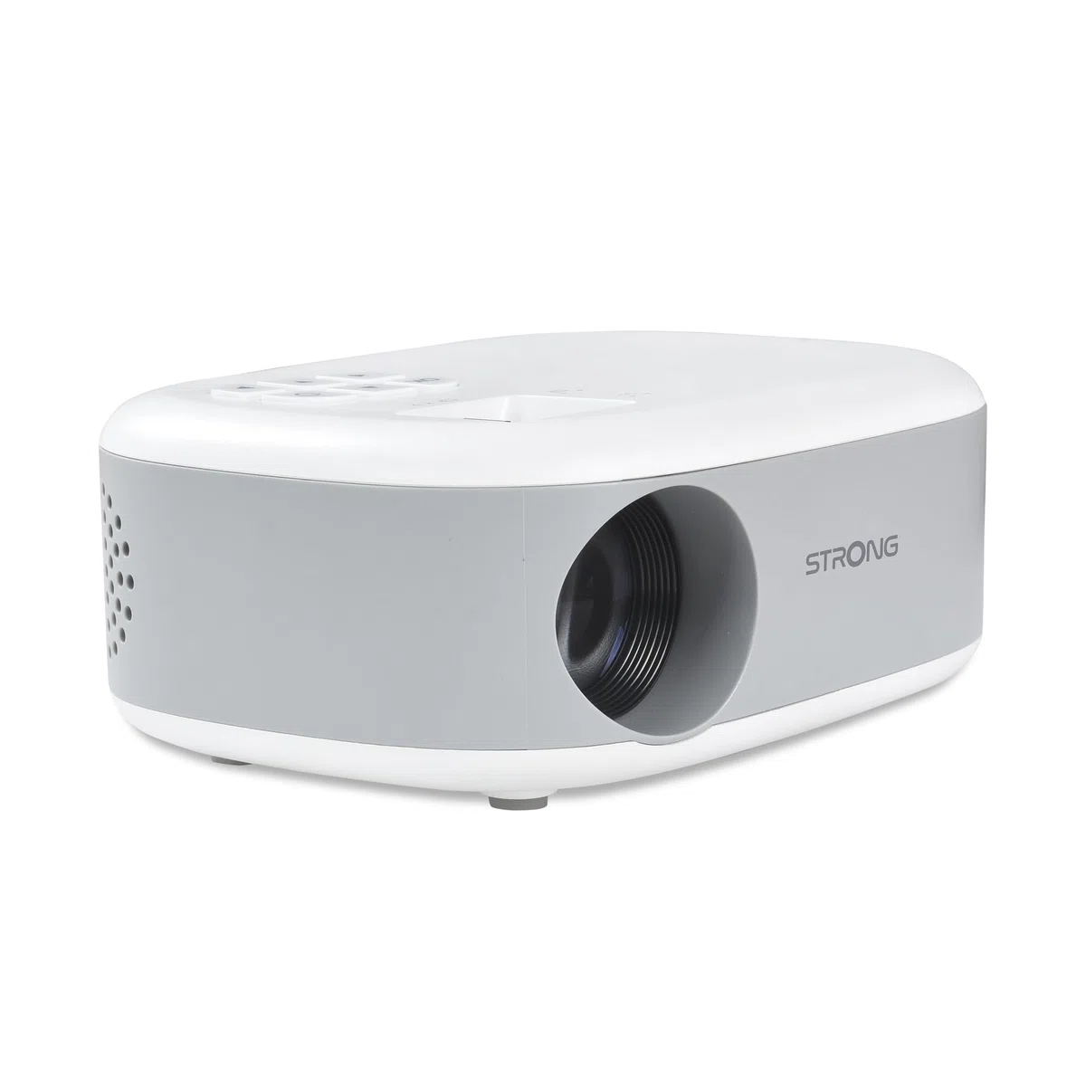 STRONG - Mini Proyector de Vídeo N1 - Resolución HD 720p Compatible con Full HD 1080p - 120 ANSI Lúmenes - Distancia de proyección 0,9 a 6,2 m - Conectividad HDMI/USB/AV + Salida de Audio - Blanco