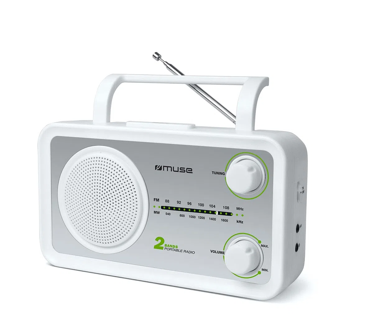 Muse M-06 SW - Radio (Portátil, Analógica, FM,MW, Plata, Blanco, Monótono, Giratorio)