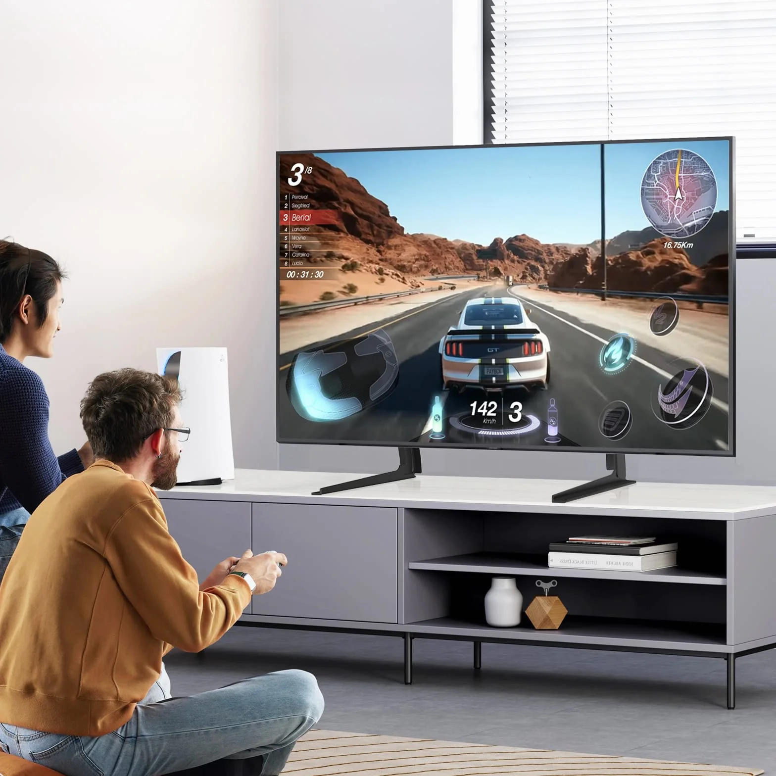RFIVER - Base Universal para TV con Patas y Ajuste de Altura para la mayoría de televisores LCD o LED de Pantalla Plana de 32 a 55 Pulgadas, Mesa con Pedestal, VESA máx. de hasta 800 x 400 mm