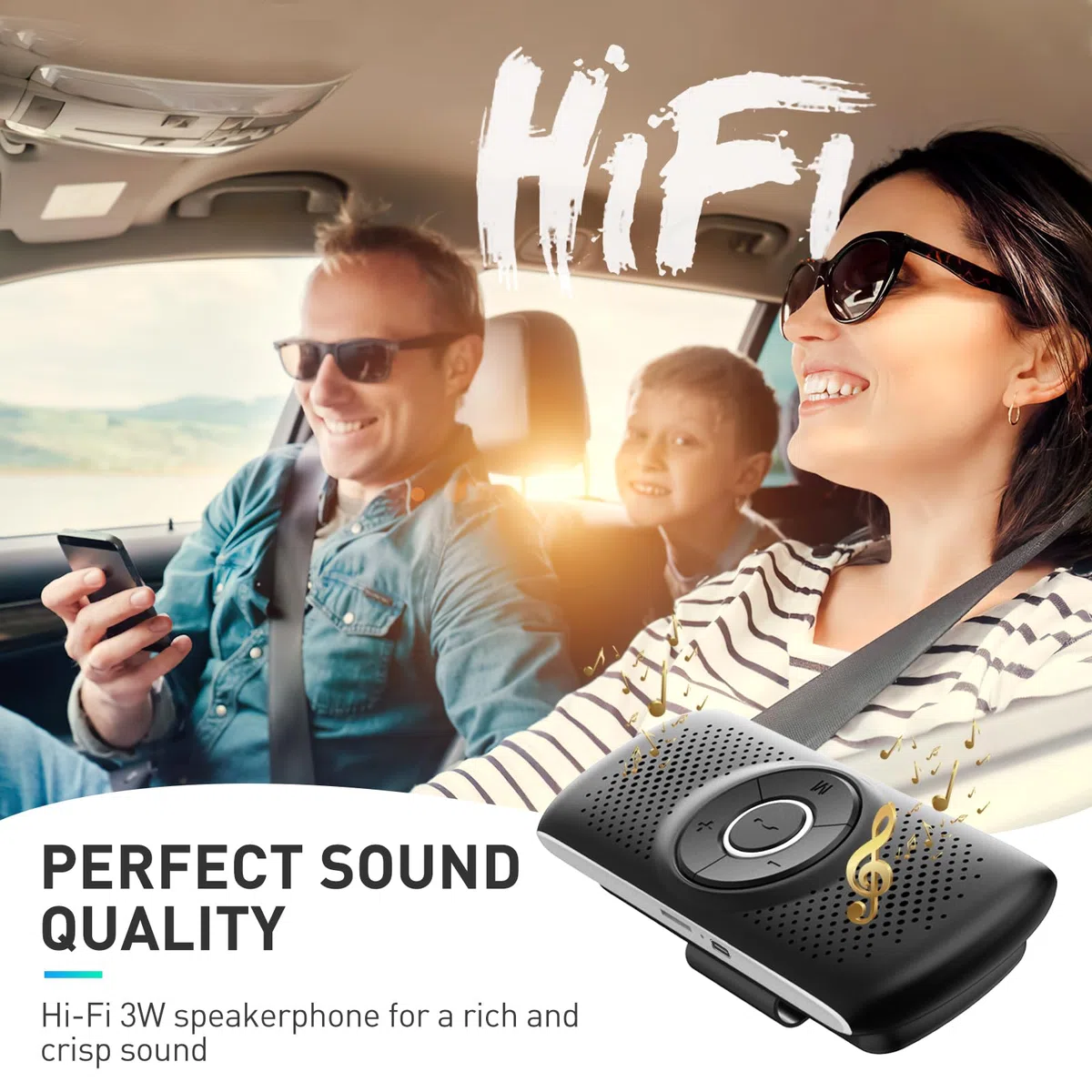 AGPTEK Manos Libres para Coche Bluetooth 5.0 con Siri, Google Asistente, Kit de Coche Altavoz Inalámbrico con Ranura de Tarjeta TF, Soporta Conexión de 2 Teléfonos Simultáneamente, Negro