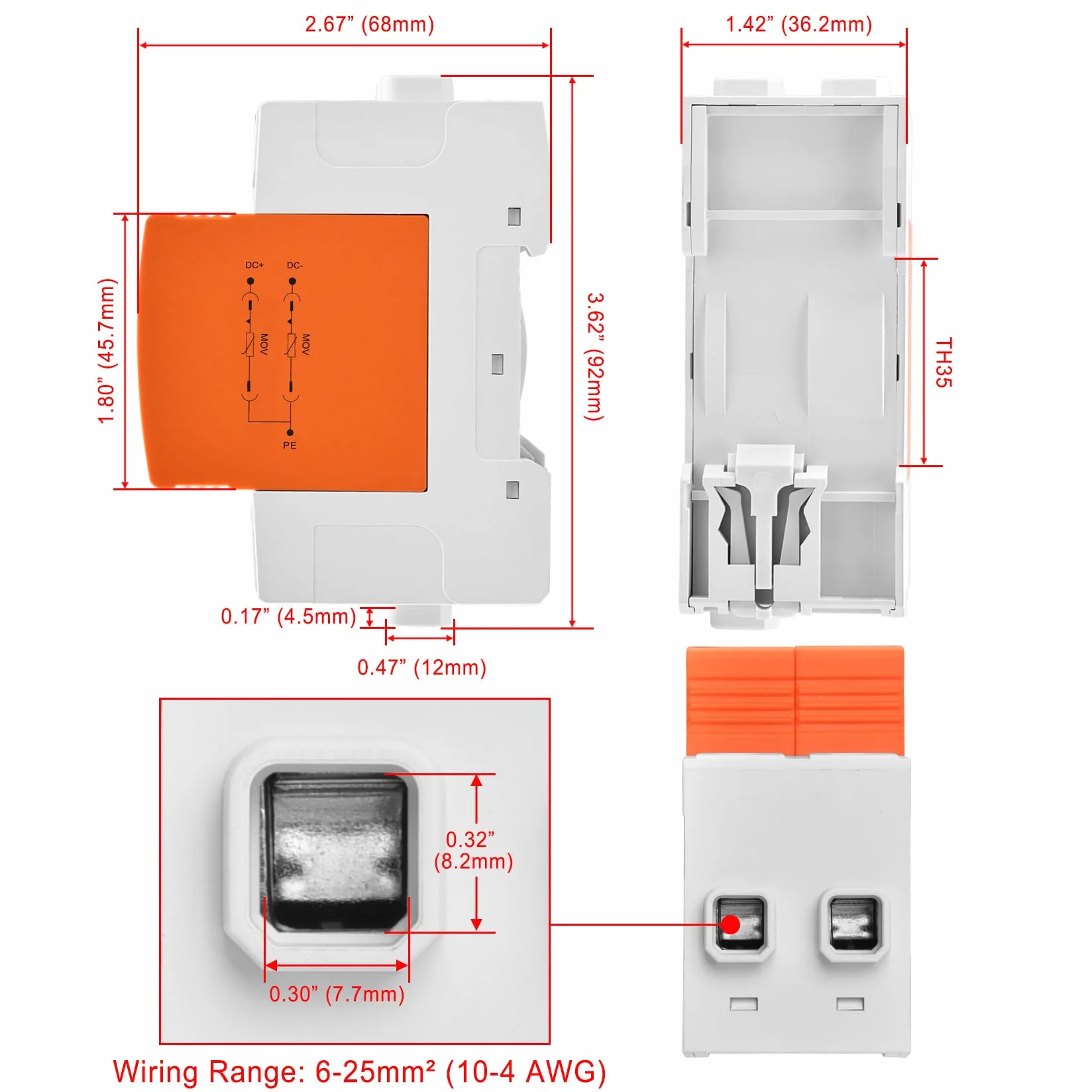 Heschen 1 Piezas Protector de Sobretensiones PV 1000VDC 2P, Descargador de Sobretensiones Fotovoltaico SPD 20kA/40kA Tipo 2, Protección contra Rayos Carril DIN 35mm